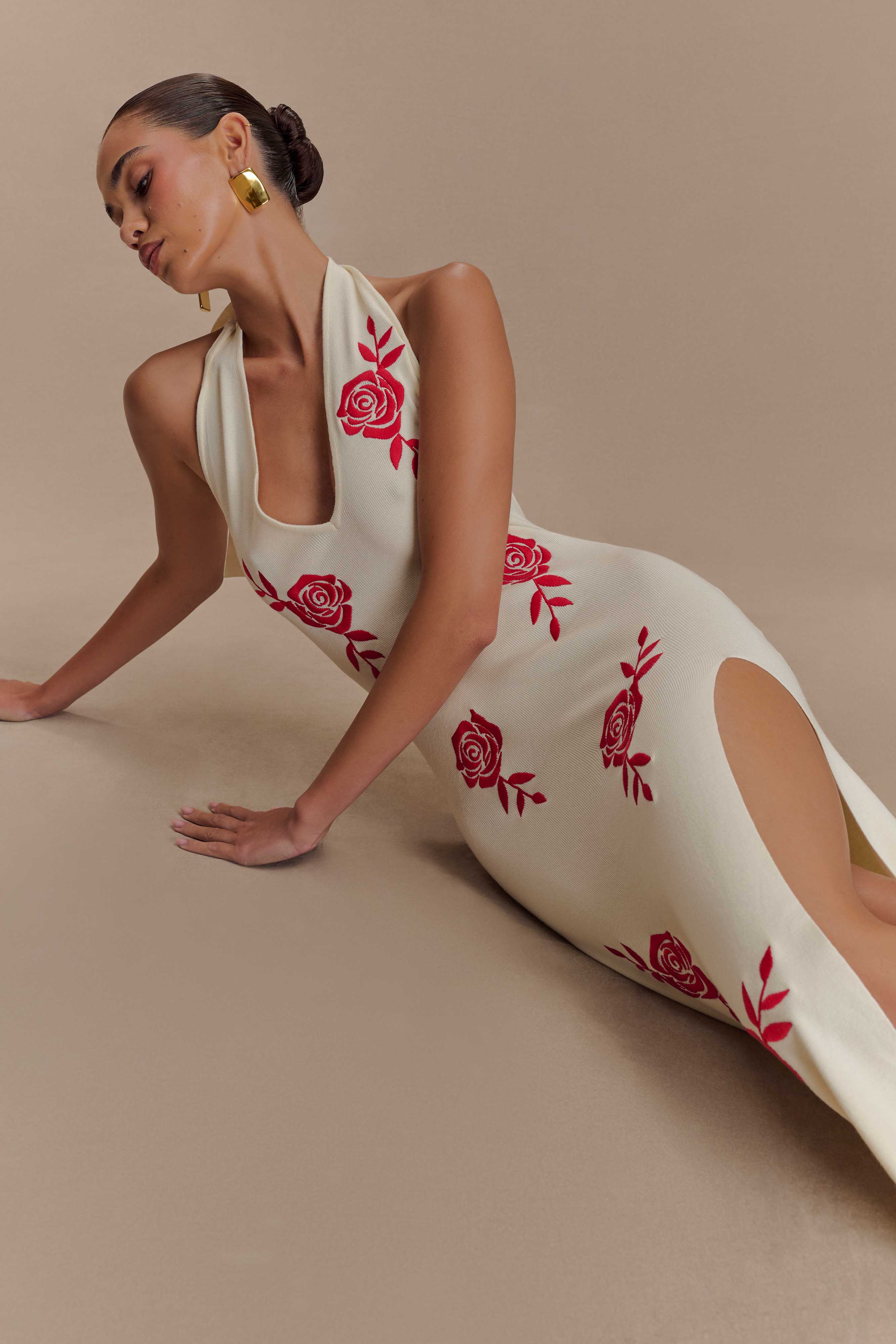 Shiloh Rose Knit Halter Maxi Dress - Ivory、mySite、solidvoid