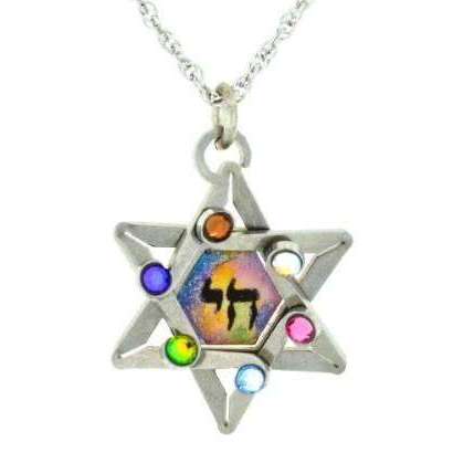 Seeka Dimensional Star of David and Chai Necklace with Multi-Color Crystals、mySite、topwebapps