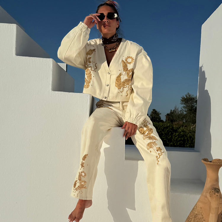 Ecru Raffia Palma Barrel Leg Jeans、mySite、solidvoid