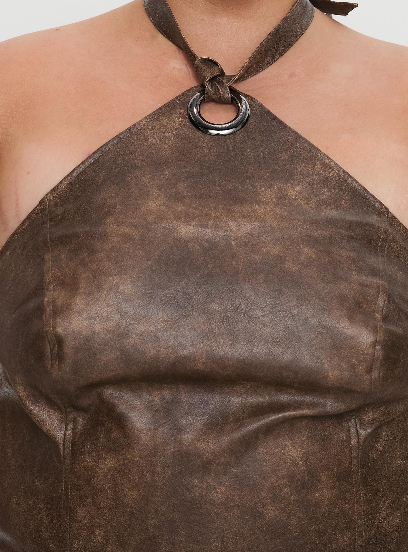Treat You Better Ring Detail Faux Leather Top Brown Curve、mySite、solidvoid