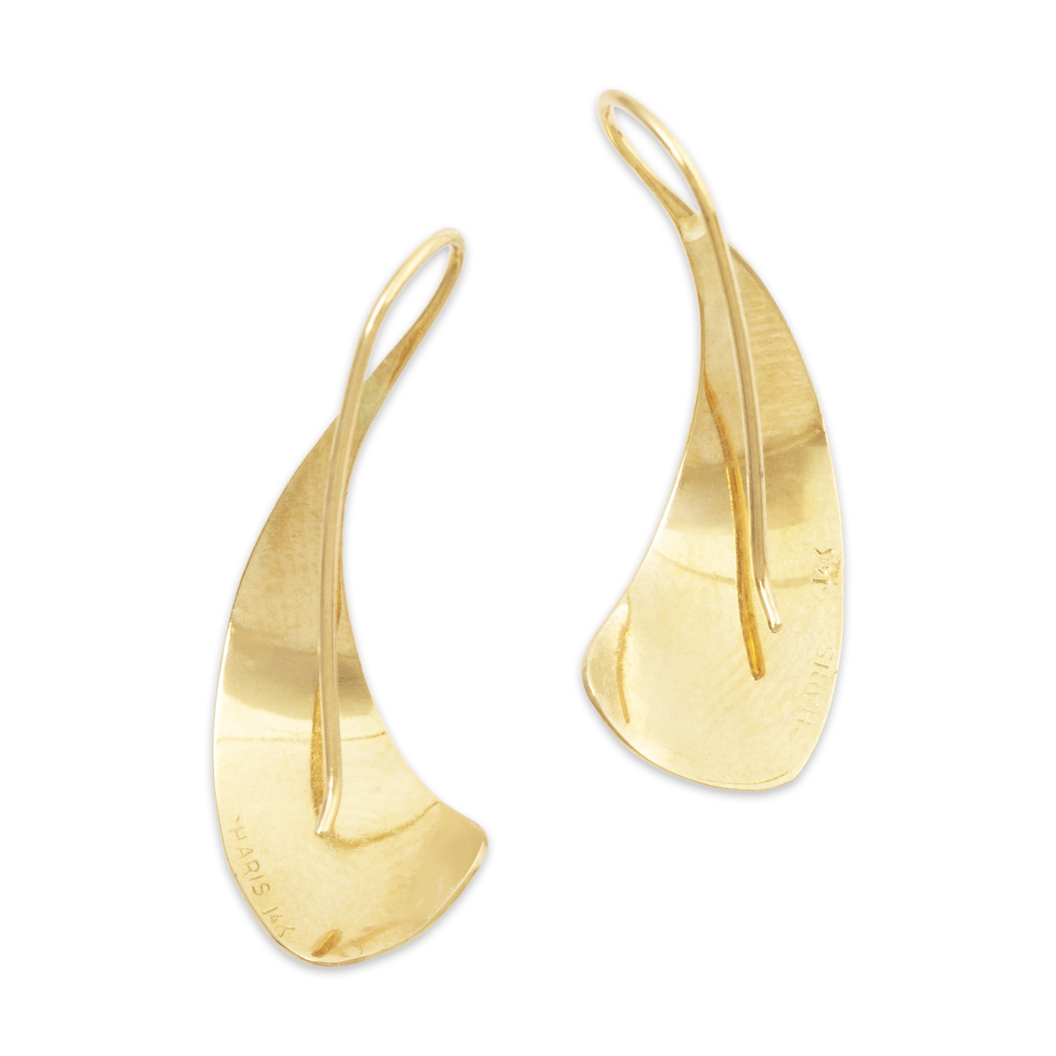Vintage 14k Yellow Gold Modernist Swooping Earrings、mySite、hinf8tx79