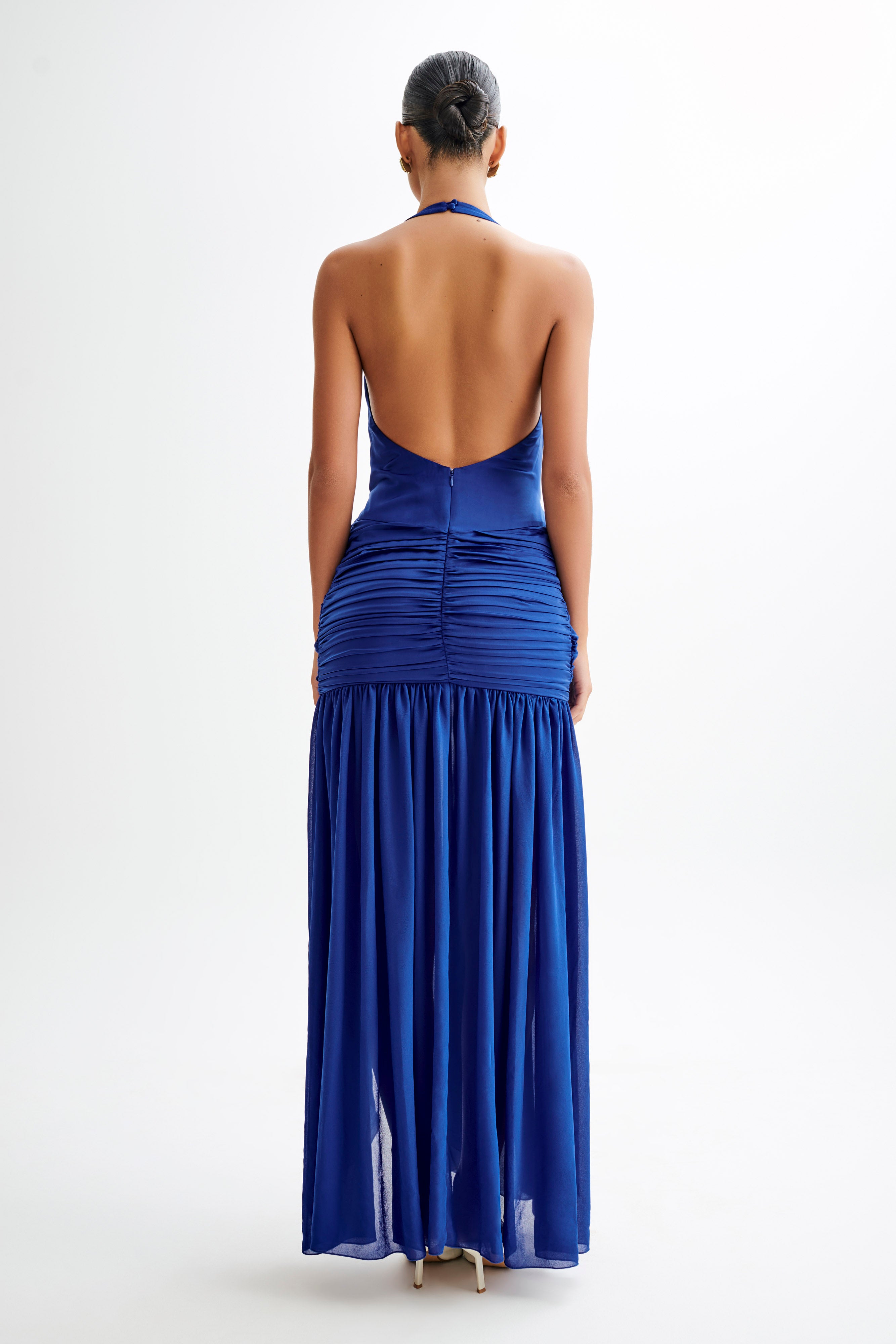 Graziana Satin Chiffon Plunge Maxi Dress - Cobalt Blue、mySite、solidvoid