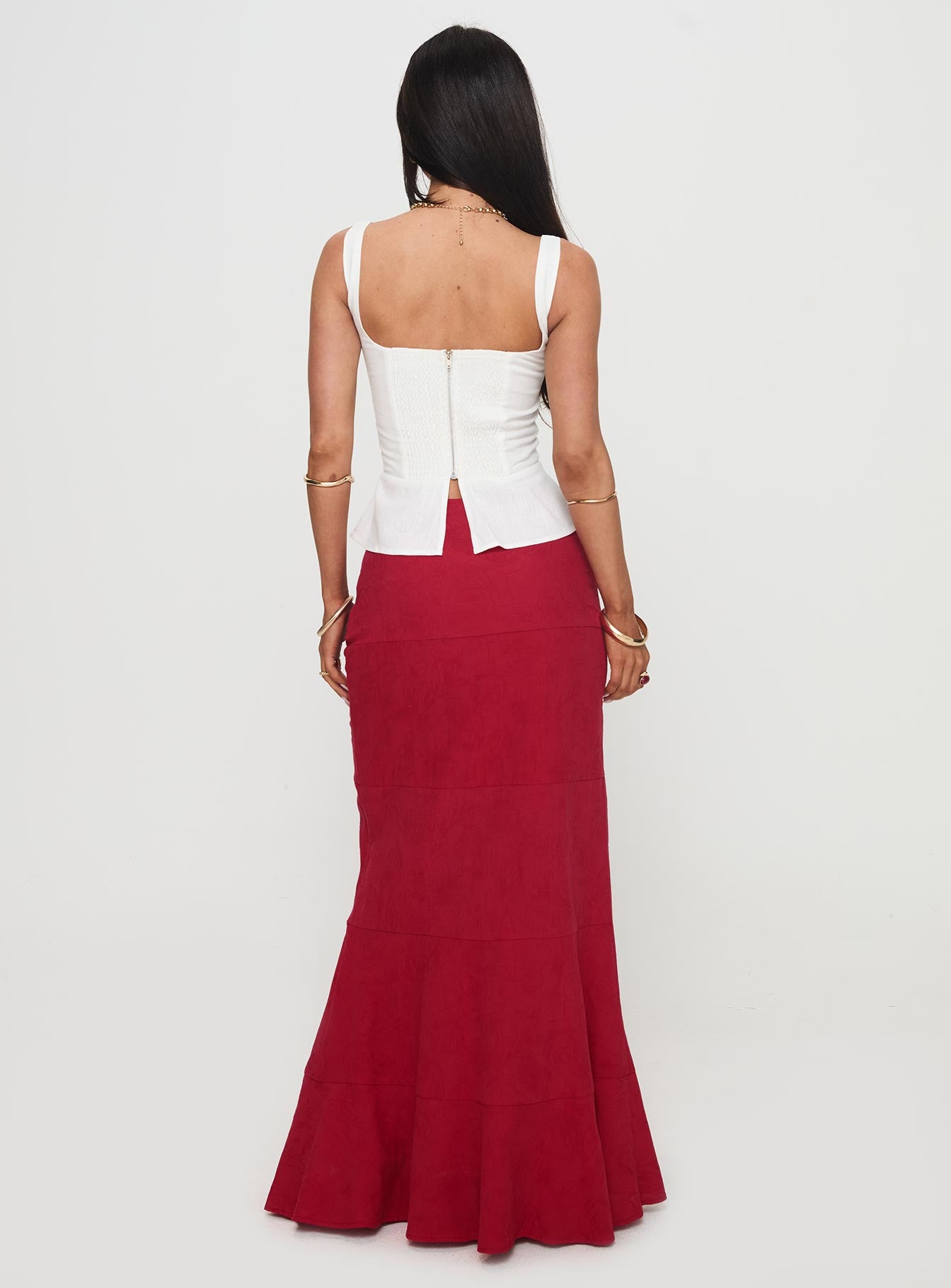Raven Mid Rise Maxi Skirt Red、mySite、solidvoid