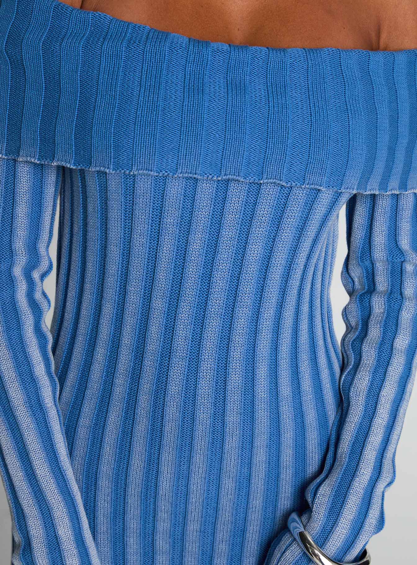 Mariska Long Sleeve Rib Maxi Dress Blue、mySite、solidvoid