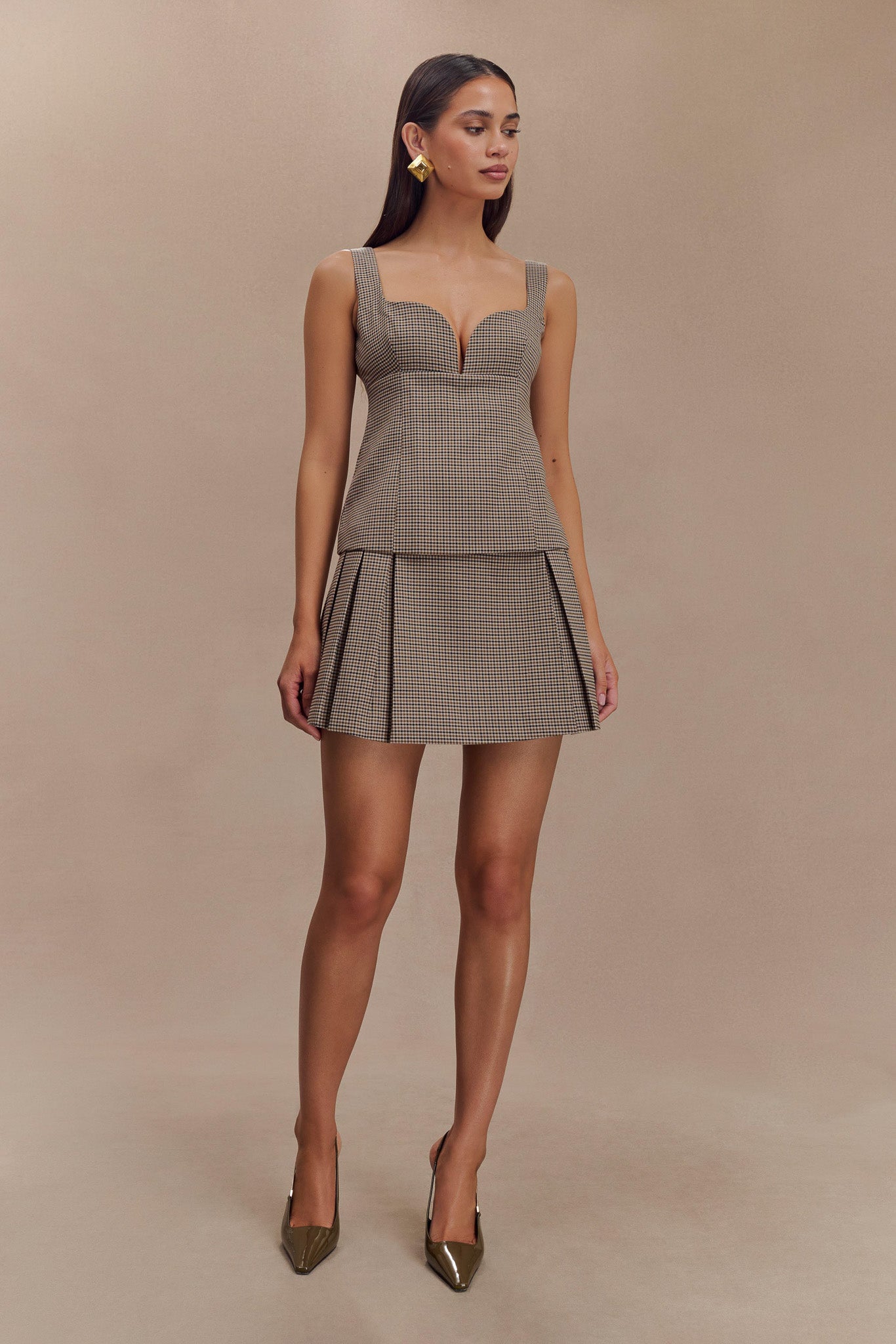 Lawry Structured Longline Top - Tan Check、mySite、solidvoid