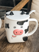 Cow Ceramic Coffee Mug with Lid and Spoon、mySite、g9winljtr