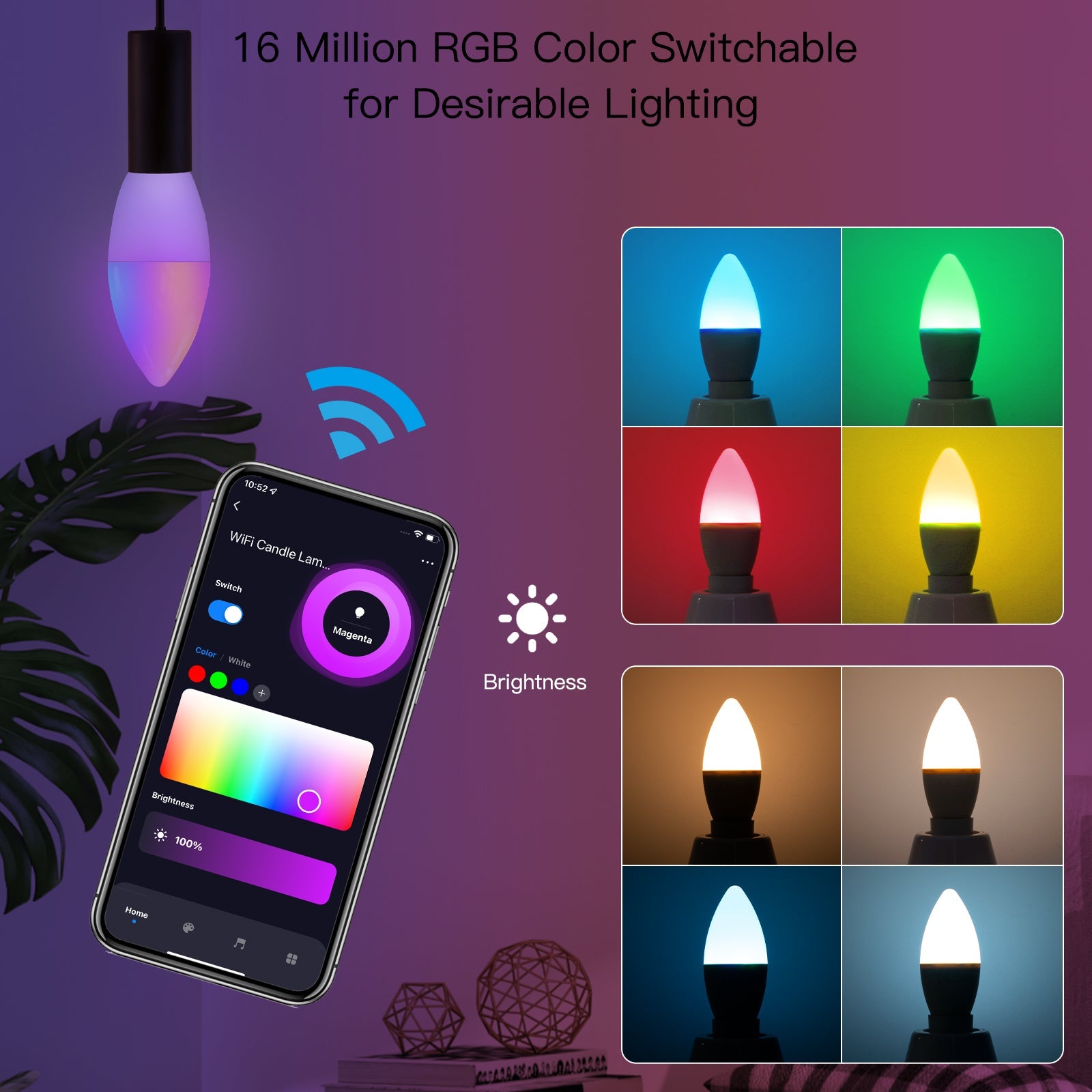 MOES WiFi Smart E14 6W/ E12 5W Candle LED Light Candelabra Bulb RGBCCT 2700-6500K Alexa Google Voice Control、mySite、fannypackpong