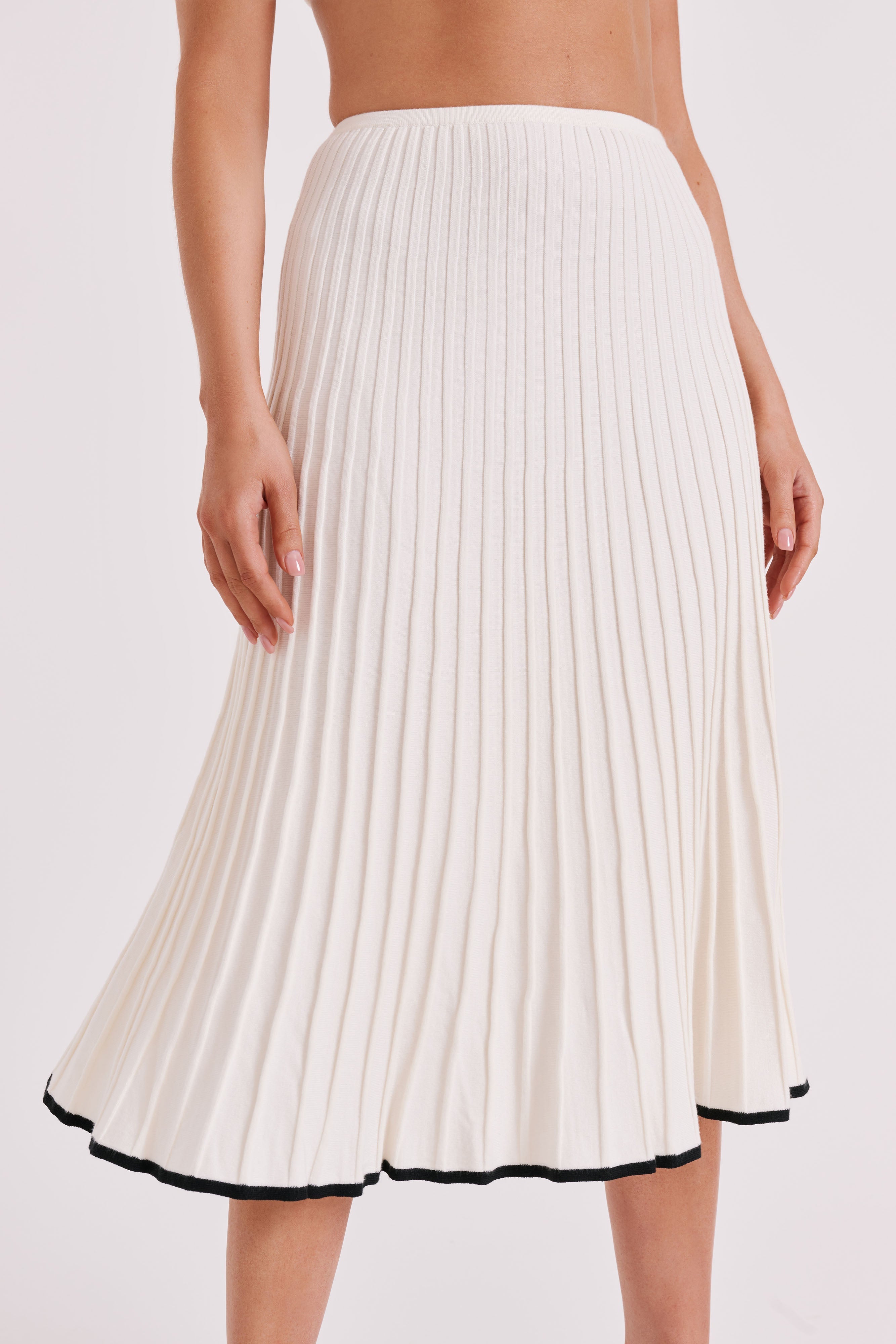 Jolene Contrast Rib Knit Midi Skirt - White、mySite、solidvoid