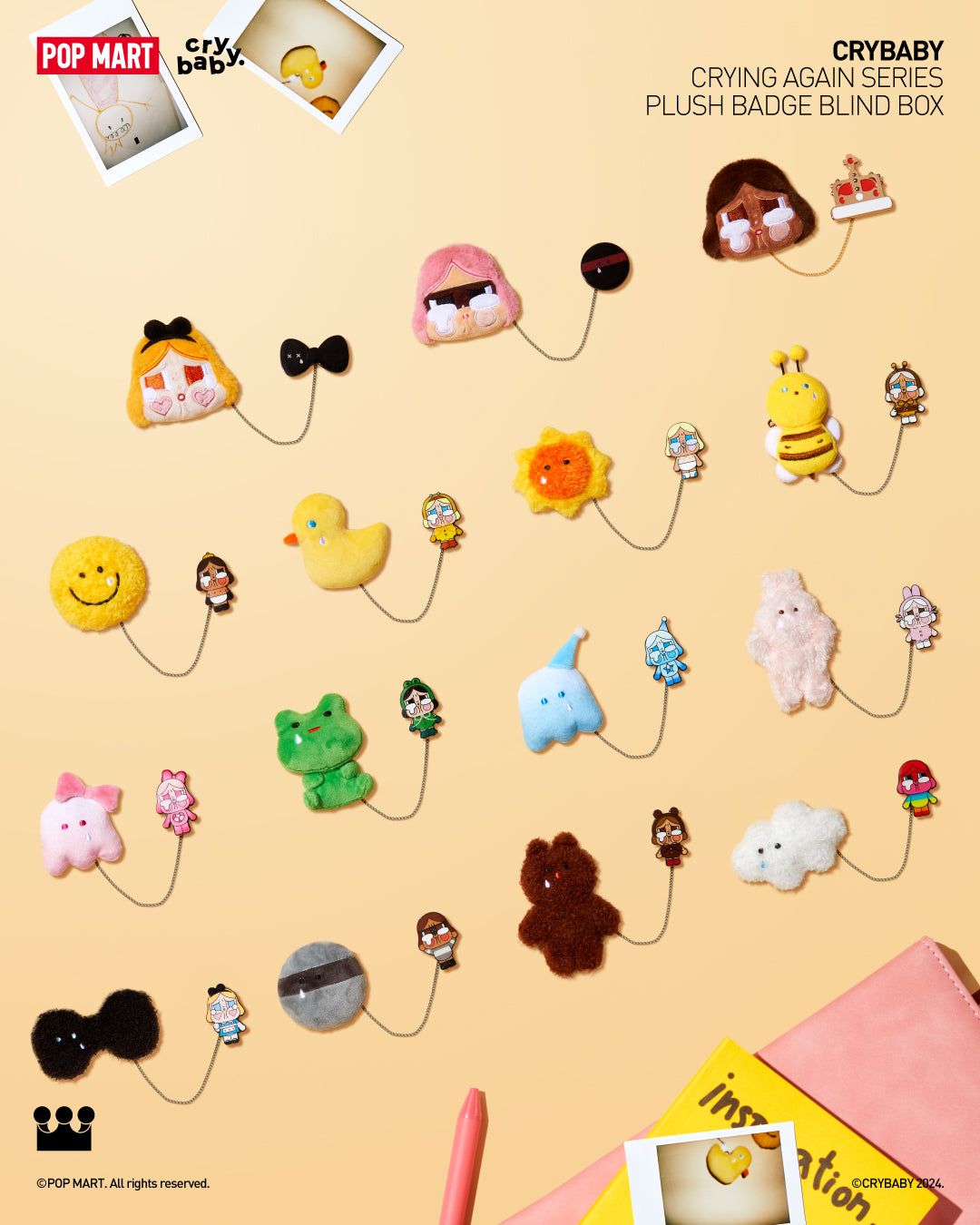  POP MART CRYBABY Crying Again Series-Plush Badge Blind Box、mySite、greenlandpopulation