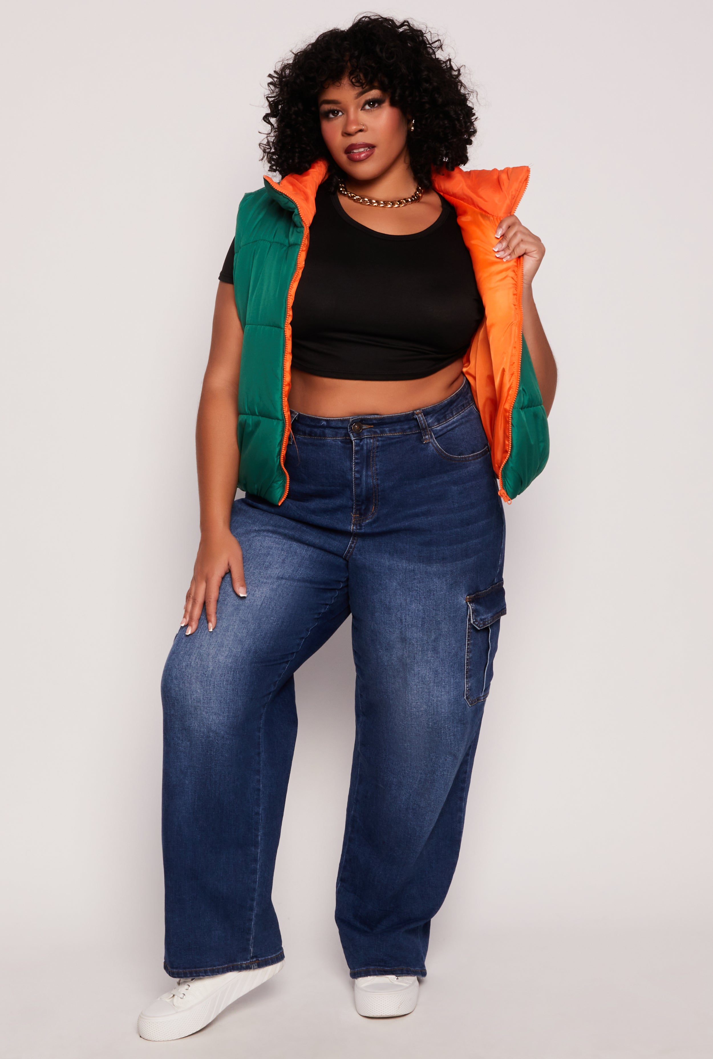 Plus Size Color Blocked Puffer Vest、mySite、camillekostekn