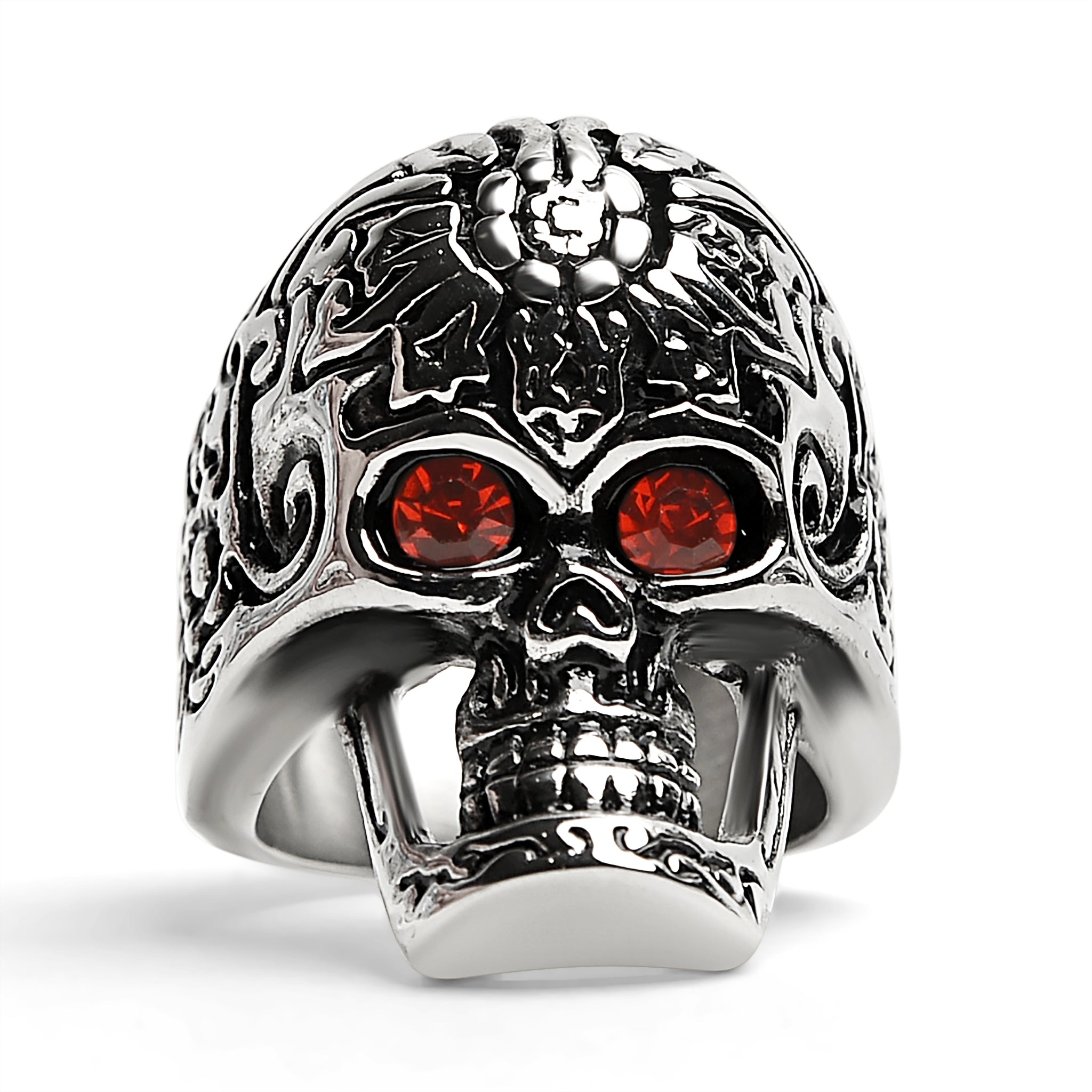 Large Red CZ Eyed Detailed Skull Stainless Steel Ring / SCR4005、mySite、dreamappss