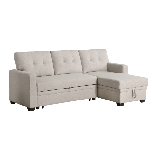 Upholstered Pull out Sectional Sofa with Chaise、、casual