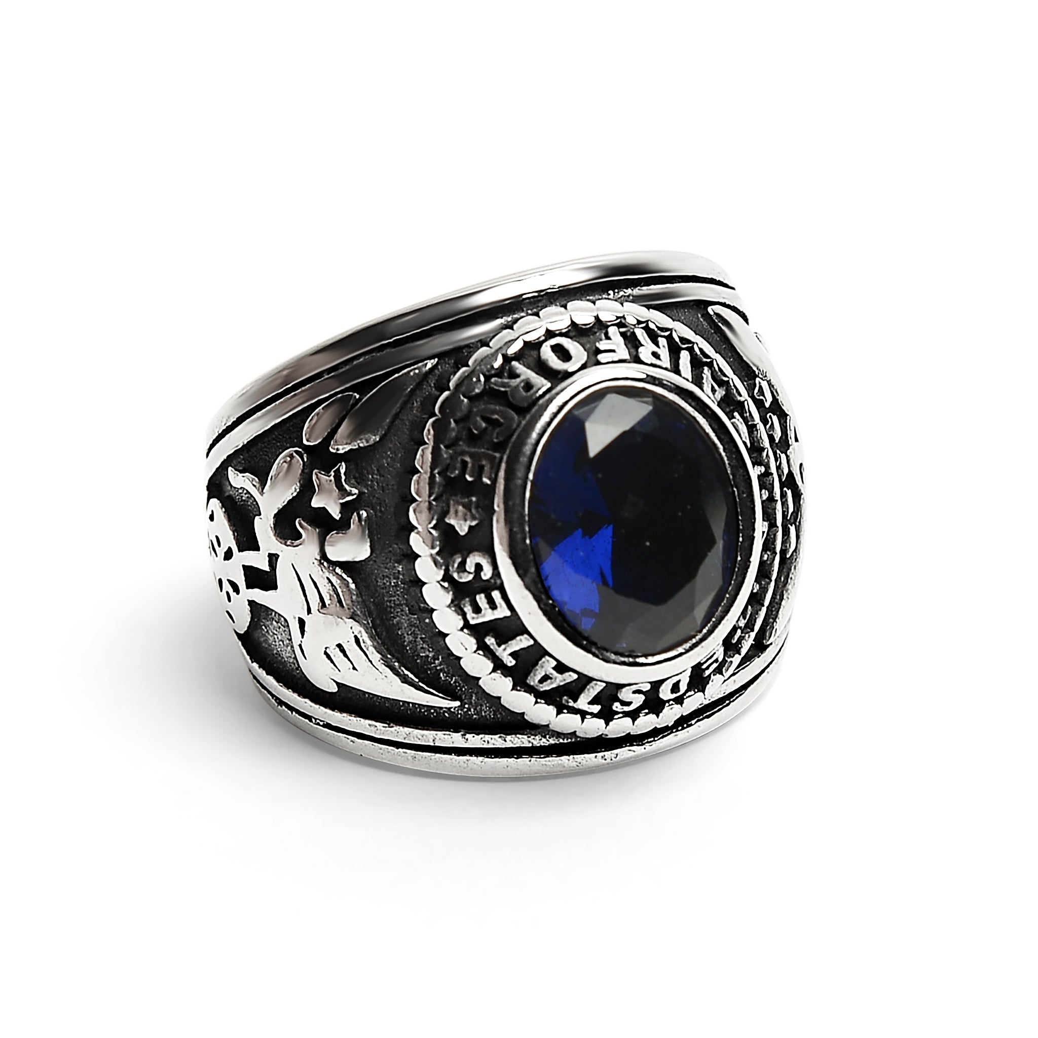 Stainless Steel United States Air Force Military Men's Ring with Blue Stone / MCR3080、mySite、dreamappss
