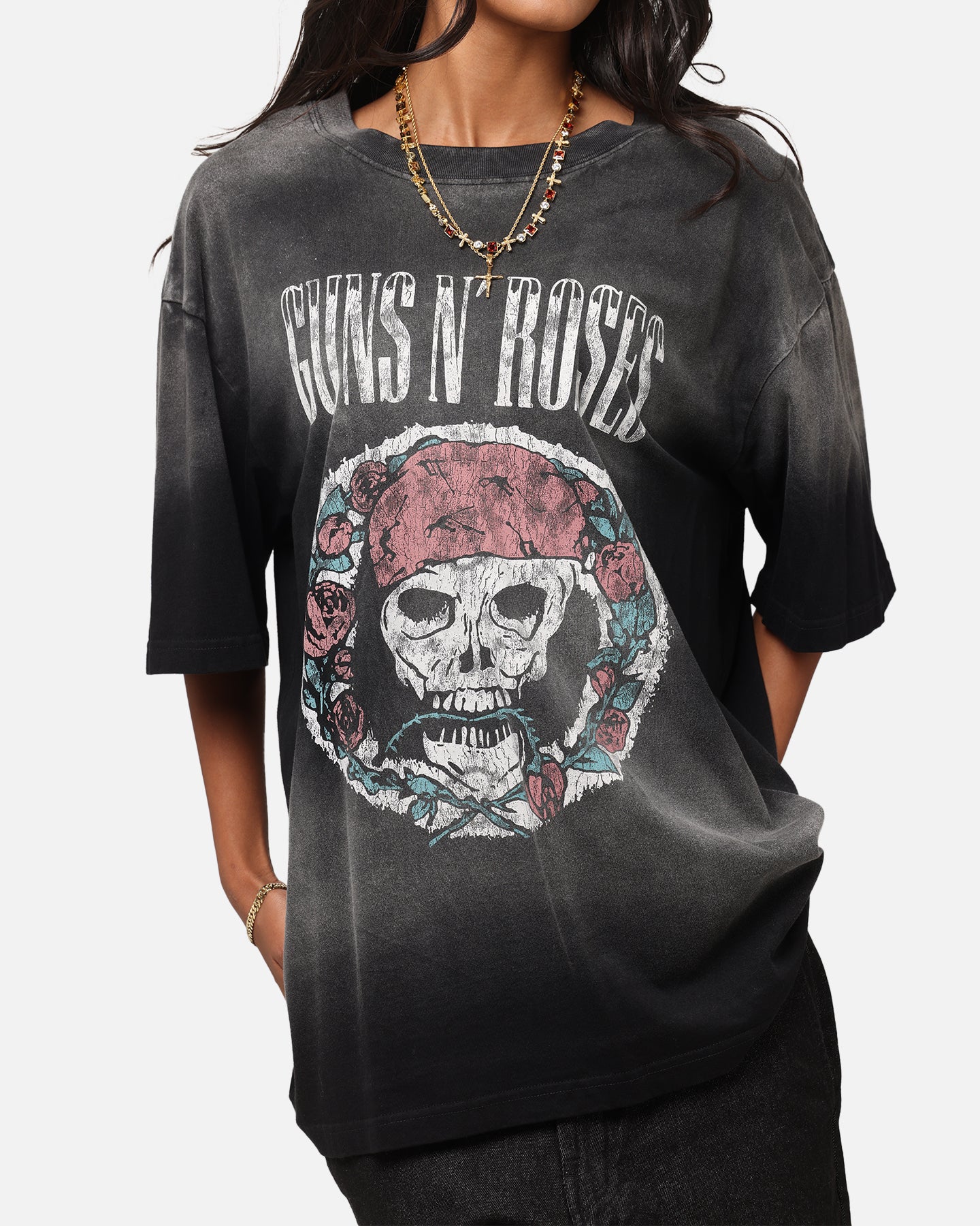 Guns N Roses LA Roses Vintage T-Shirt Washed Black、mySite、zt4zffjzw