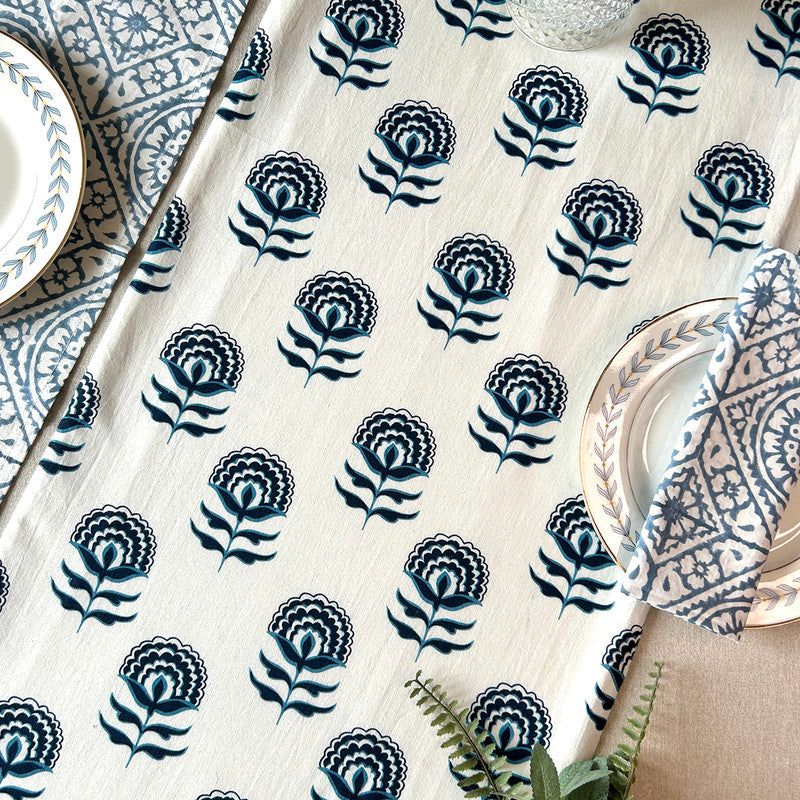 Cotton Printed Table Runner | Blue | 183 x 35 cm、mySite、camillekostekn