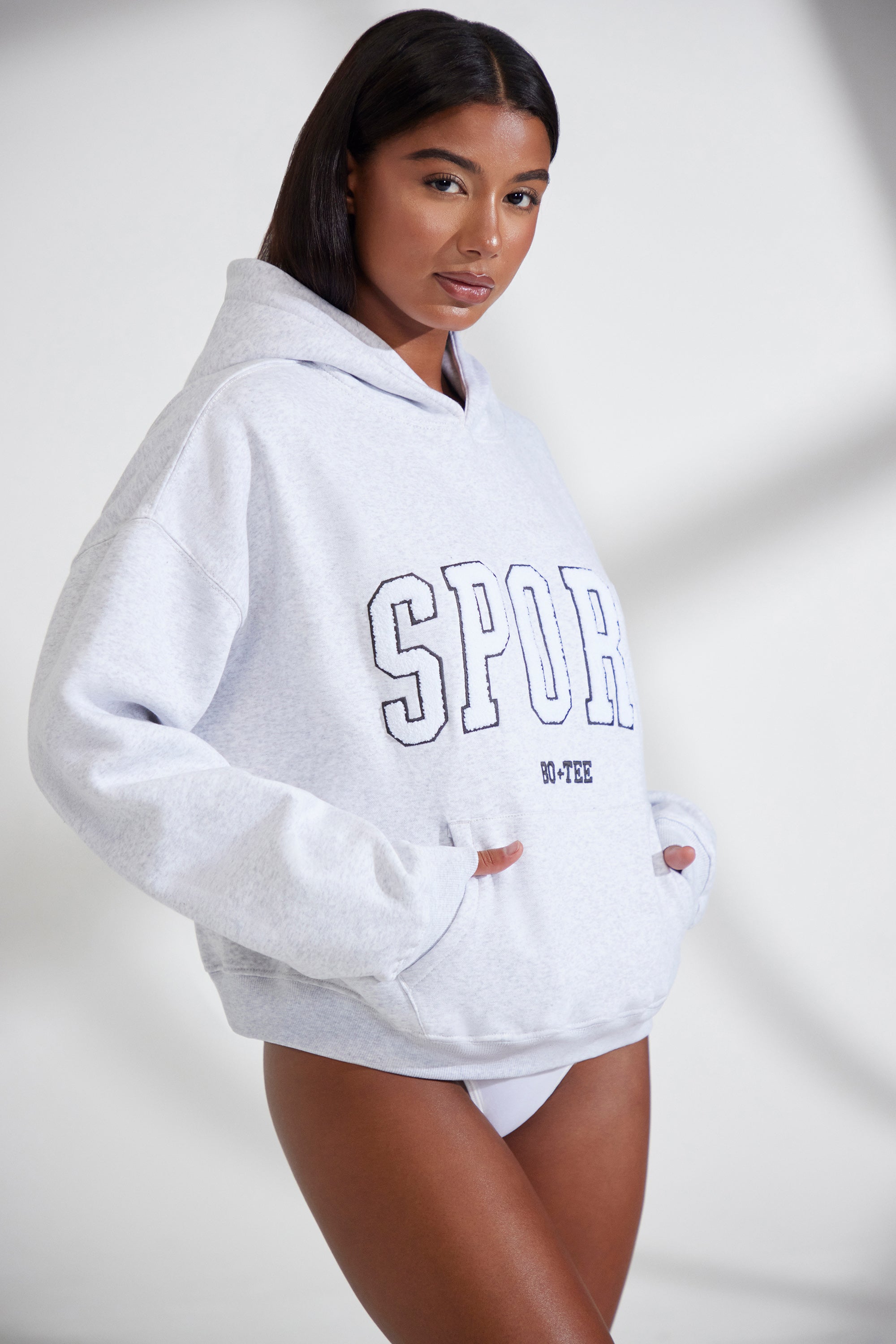 Oversized Hooded Sweatshirt in Heather Grey、mySite、solidvoid