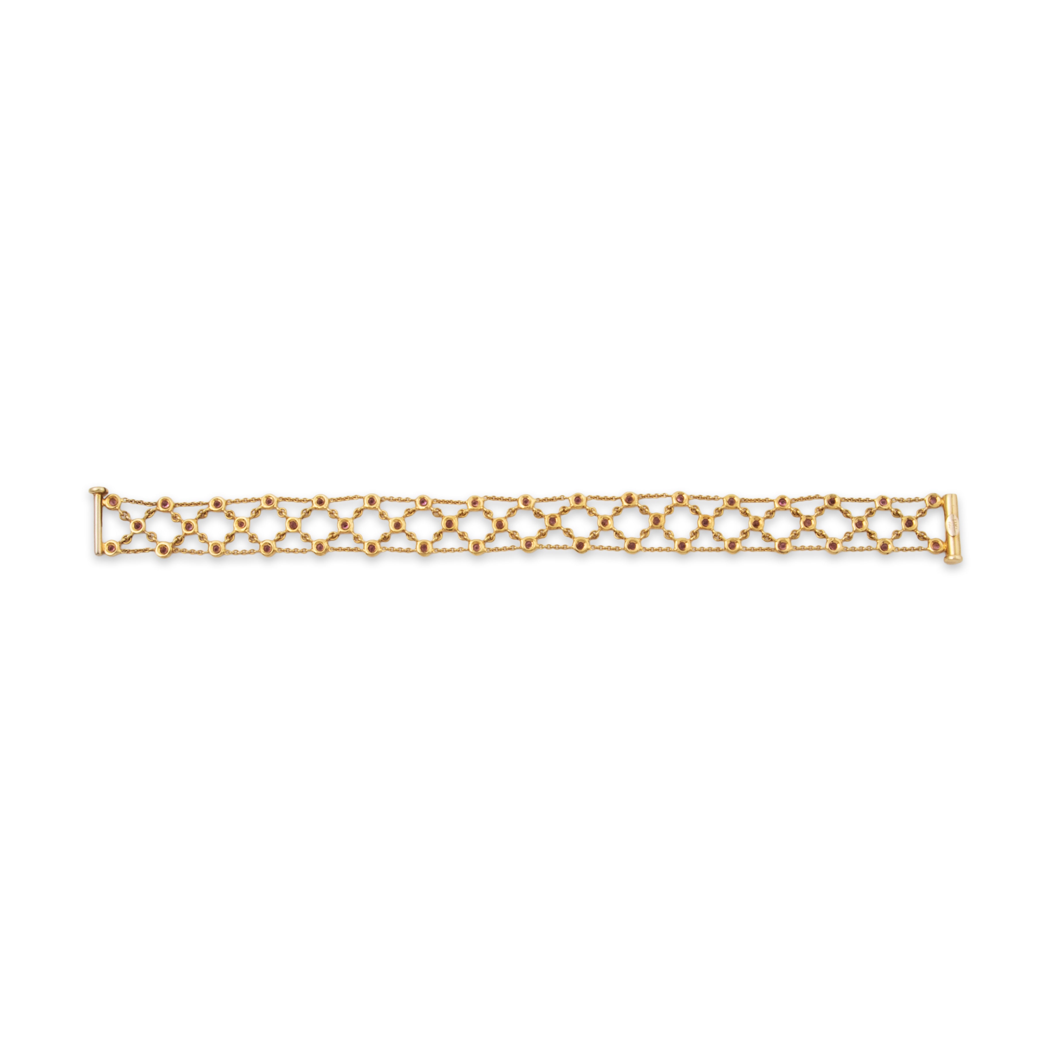 Vintage Italian 14k Yellow Gold 2cttw Pink Garnet Intricate Lattice Bracelet 7、mySite、hinf8tx79