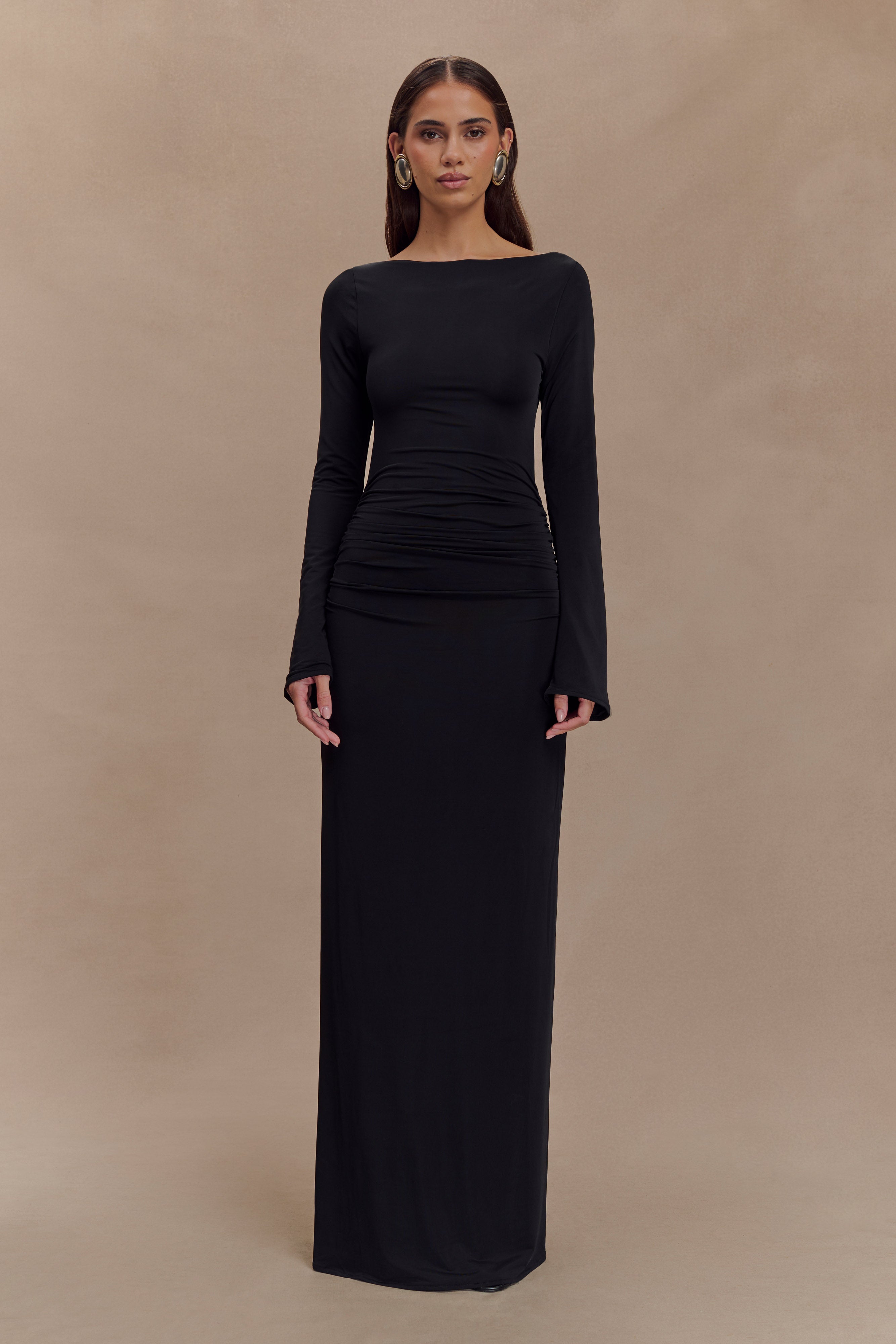 Vienna Slinky Cut Out Maxi Dress - Black、mySite、solidvoid