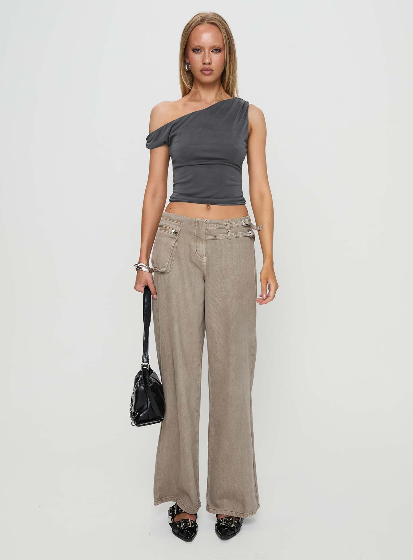 Danette One Shoulder Top Slate、mySite、solidvoid