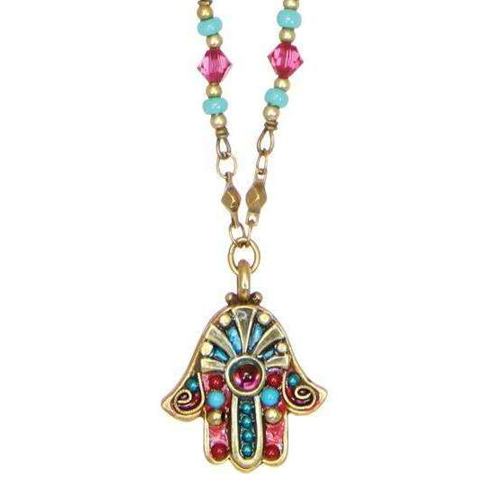 Michal Golan Turquoise and Fuchsia Hamsa Necklace、mySite、topwebapps