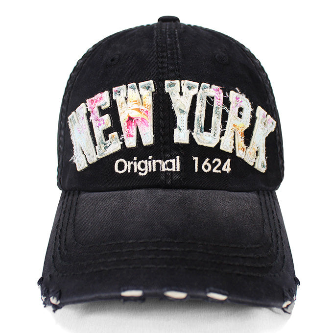 Floral Applique Distressed NEW YORK Originals Baseball Cap、mySite、vikingsvslions