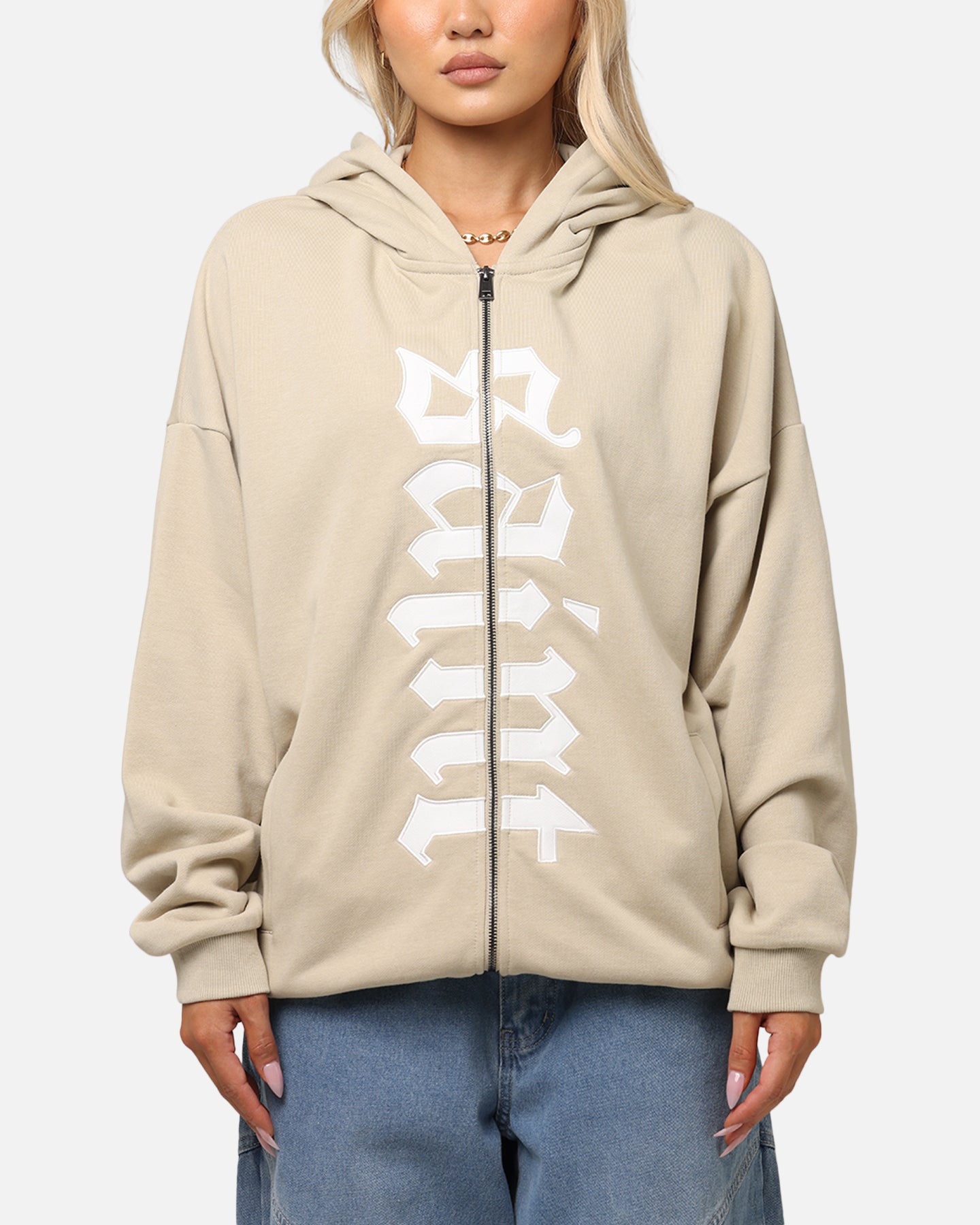 Saint Morta Gothic Distressed Zip Hoodie Stone、mySite、zt4zffjzw