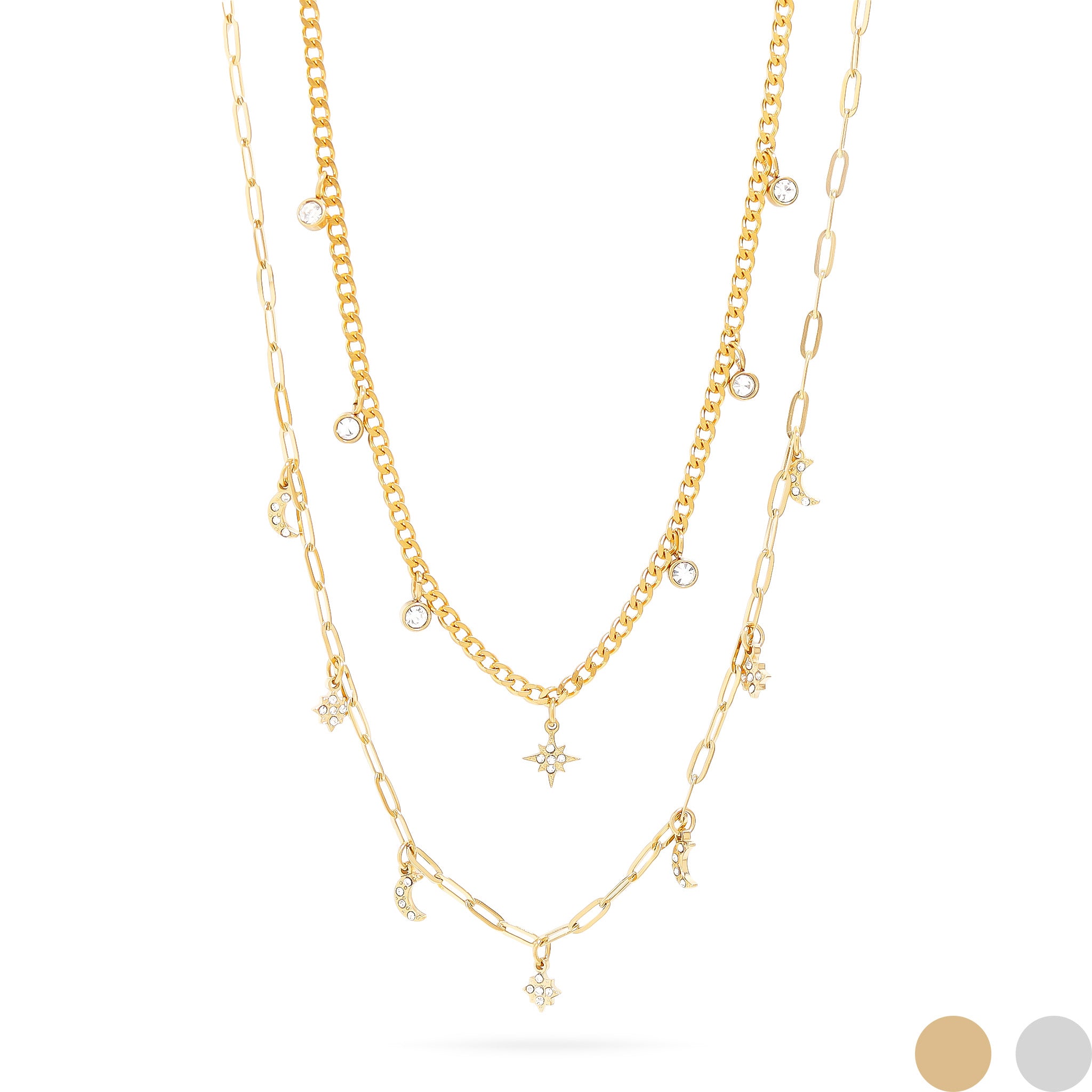 Stainless Steel Moon & Compass Star Charm Necklace / CHN0067、mySite、dreamappss