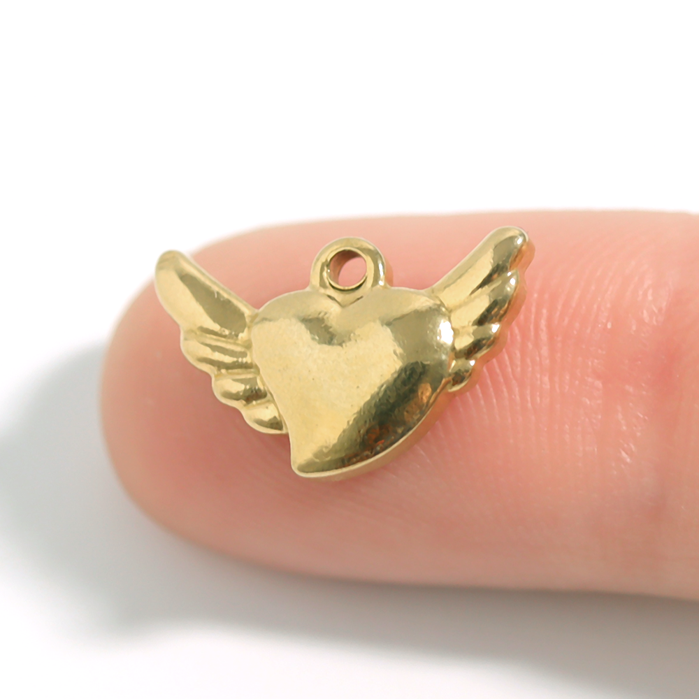 18K Gold PVD Stainless Steel Heart With Angel Wings Charm / PDL0107、mySite、dreamappss