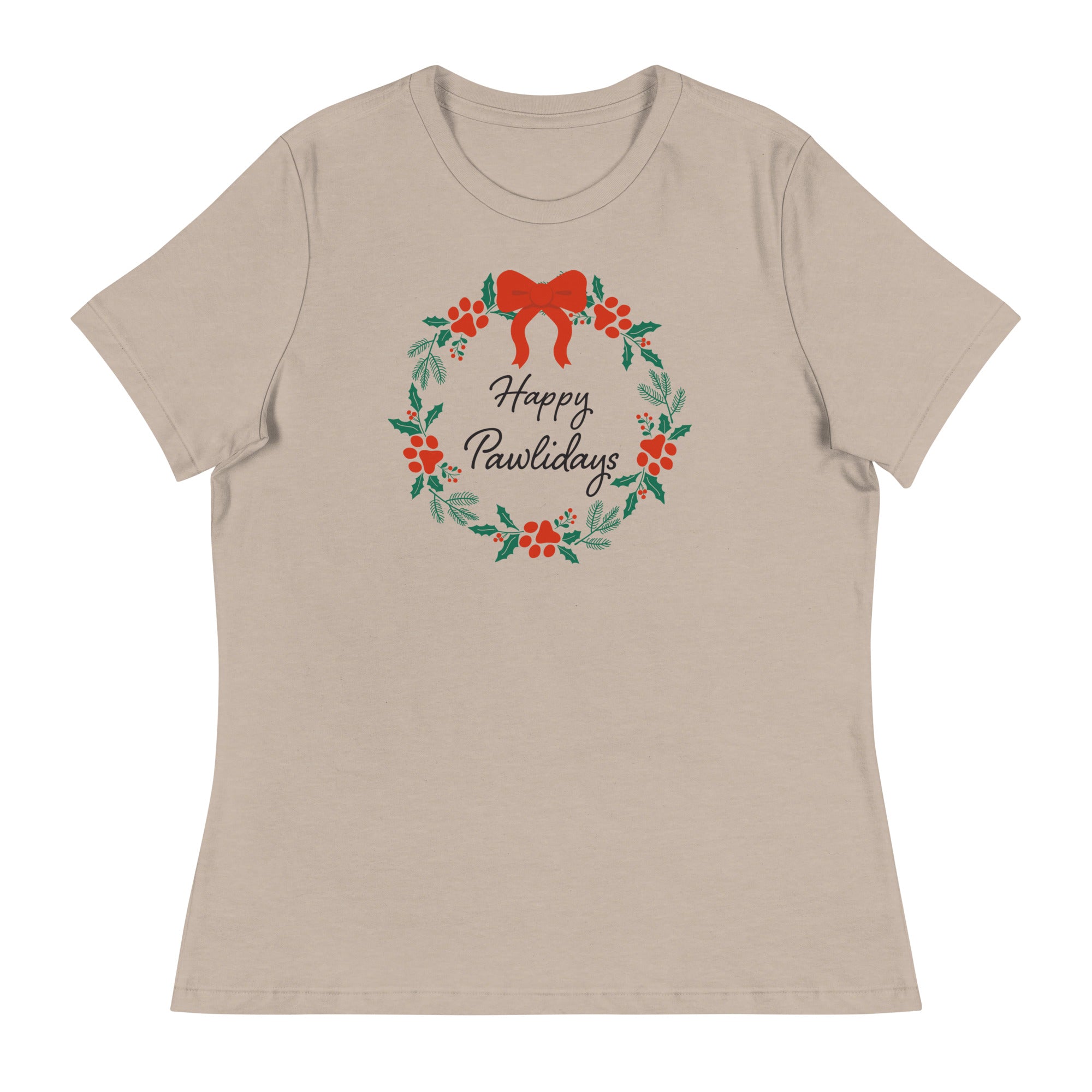 Happy Pawlidays Wreath Women's Relaxed T-Shirt、mySite、camillekostekn
