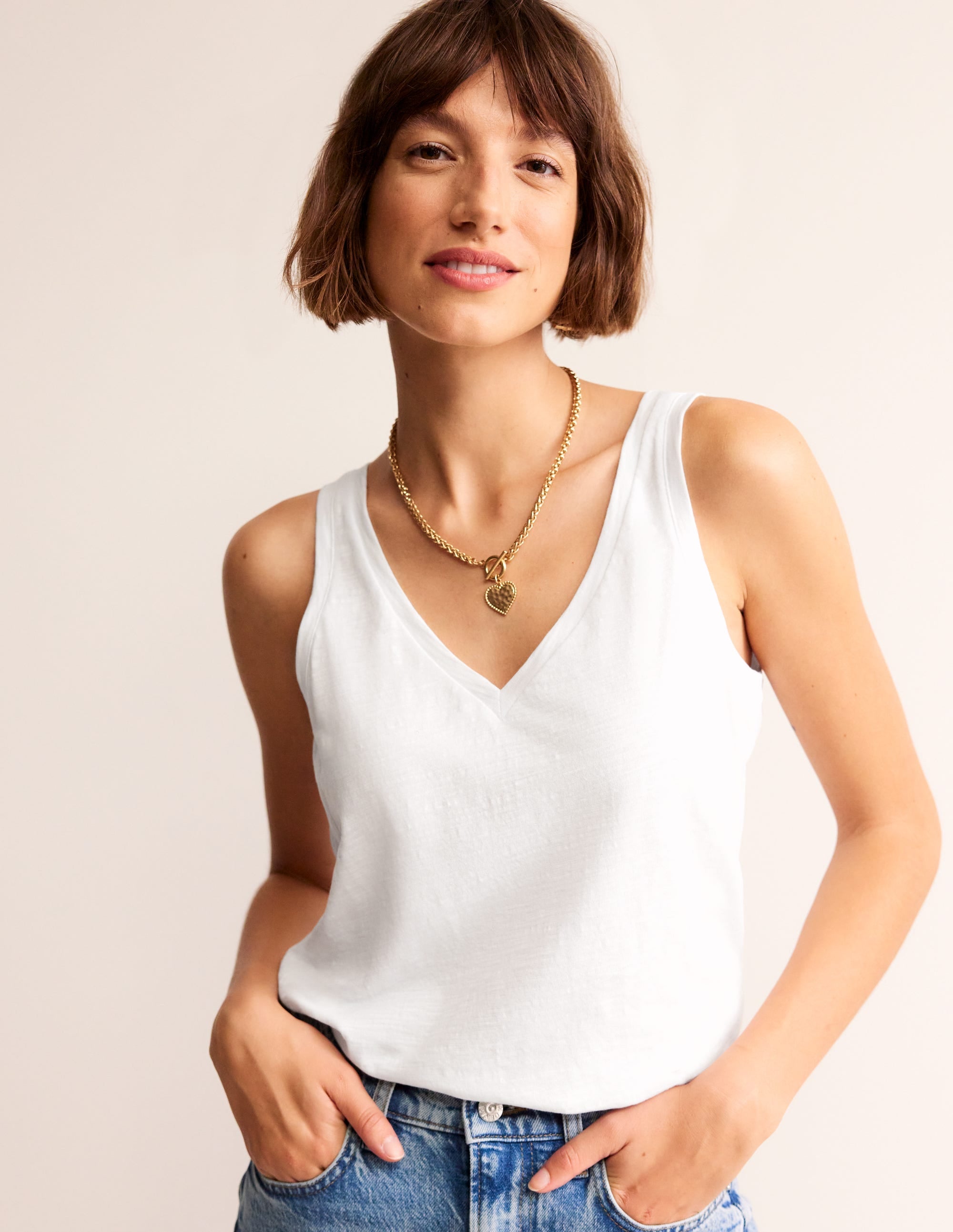  Regular V-Neck Slub Vest-White、mySite、ashleygrahame