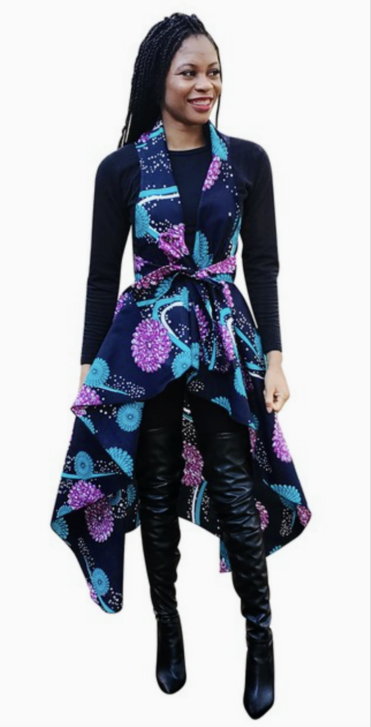 Jamilah African Print Anakara Shawl Vest - DPPS5006、mySite、solidvoid