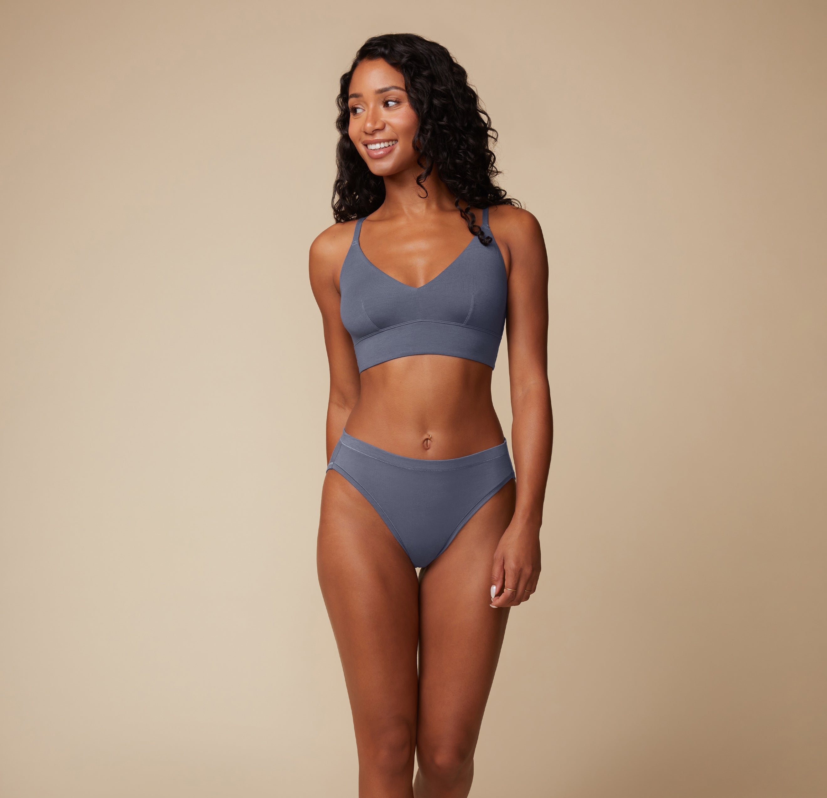 Cloud Cotton V-Neck Bralette - Slate、mySite、bengalsvssteelers