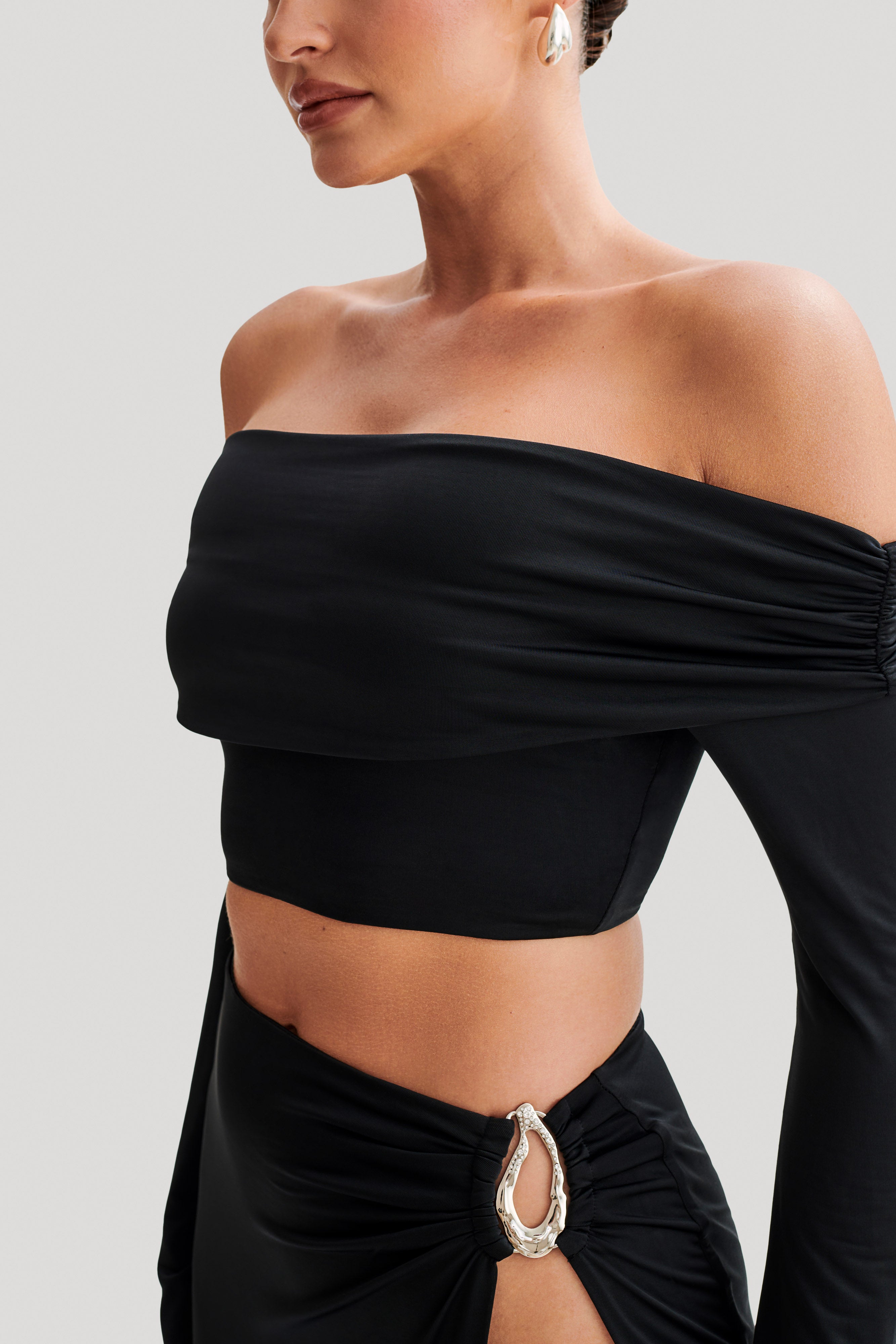 Camryn Slinky Off Shoulder Crop Top - Black、mySite、solidvoid