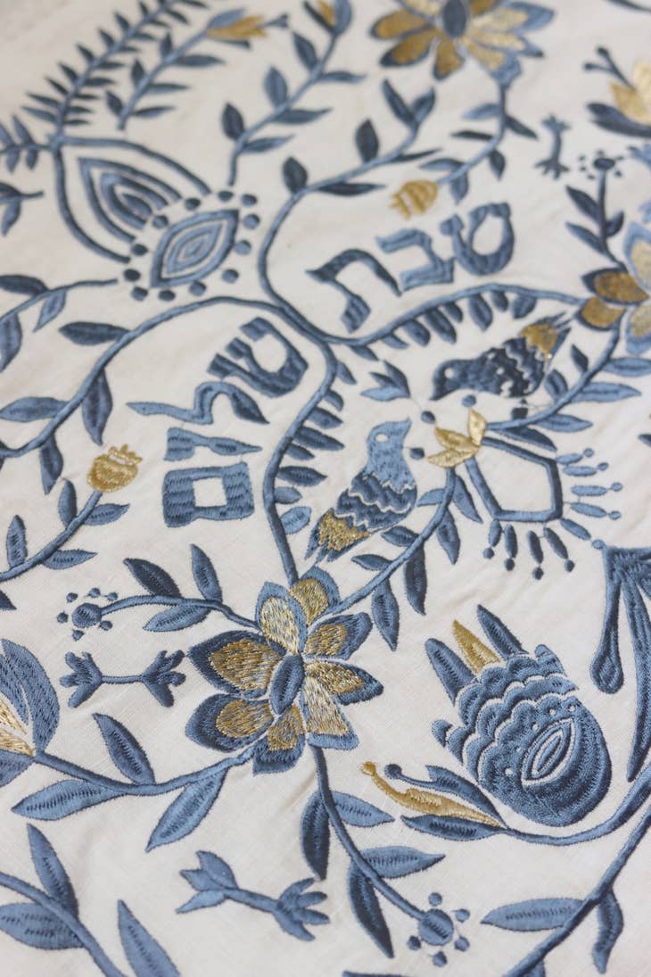 Handmade Linen Challah Cover - Blue and Gold、mySite、topwebapps