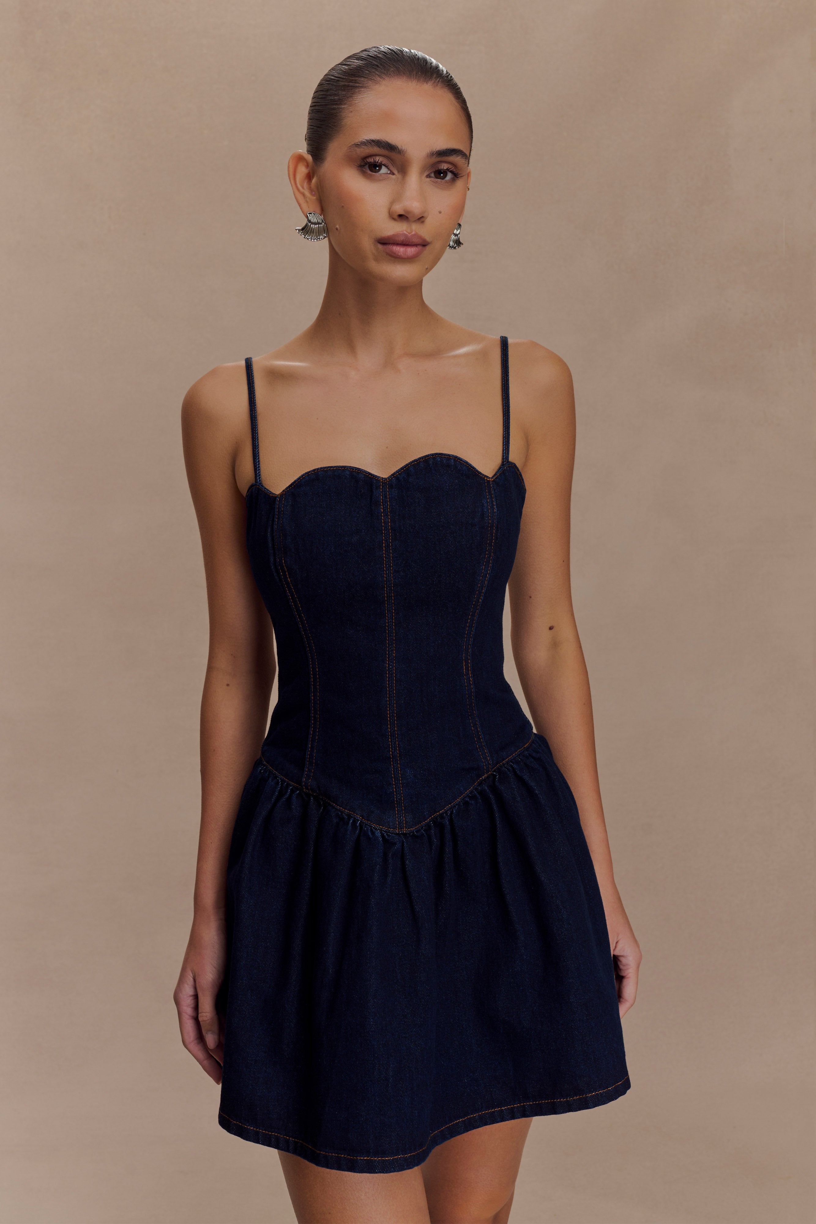 Cheyenne Scallop Denim Mini Dress - Indigo Blue、mySite、solidvoid