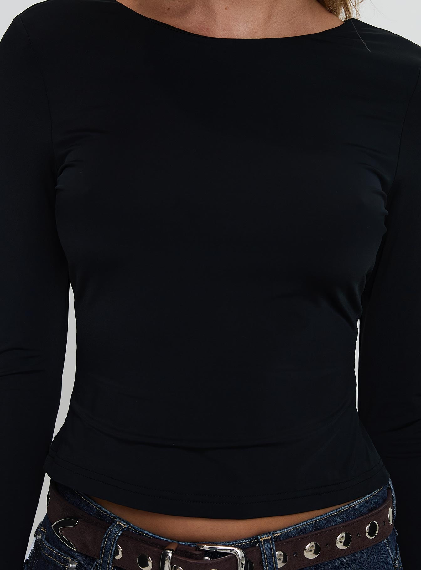 Harpur Long Sleeve Backless Top Black、mySite、solidvoid