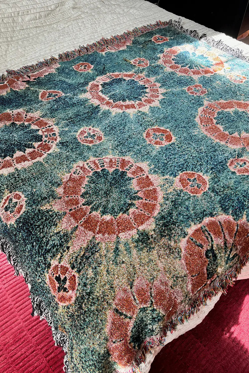 Navy and Rust Tie Dye Cotton Woven Throw Blanket、mySite、gigharbornorthrealestate