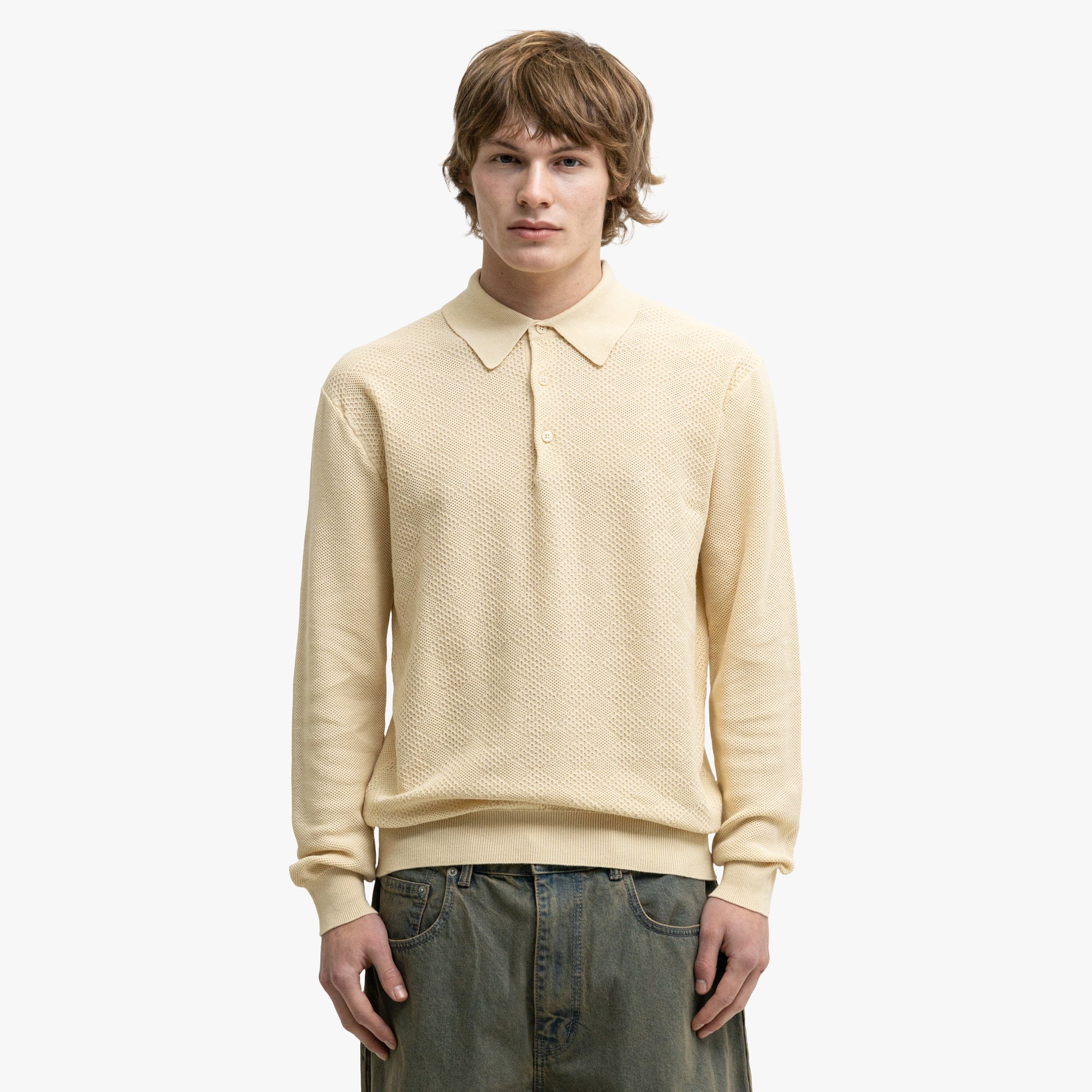  BEAMS PLUS Knit Polo Diamond Off White、mySite、merchandisen