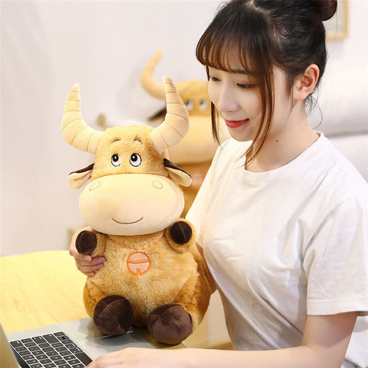 Plush Horned Brown Cow Toy Stuffed Cow*、mySite、g9winljtr