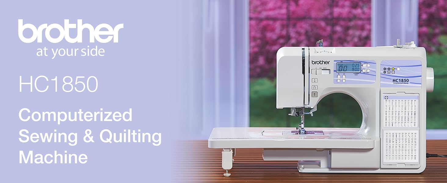Brother HC1850 Computerized Sewing & Quilting Machine: lifestyle image with machine on table