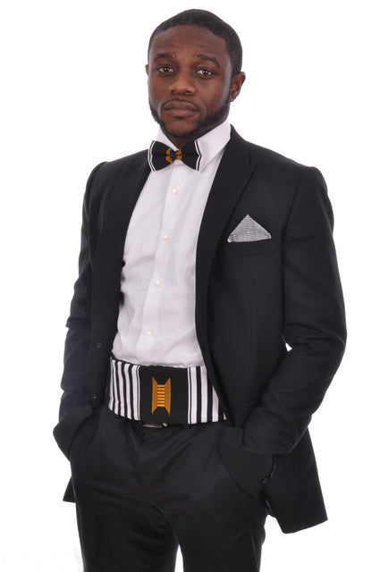 White Black Gold Kente Bow Tie and Waistband-DPT241、mySite、solidvoid