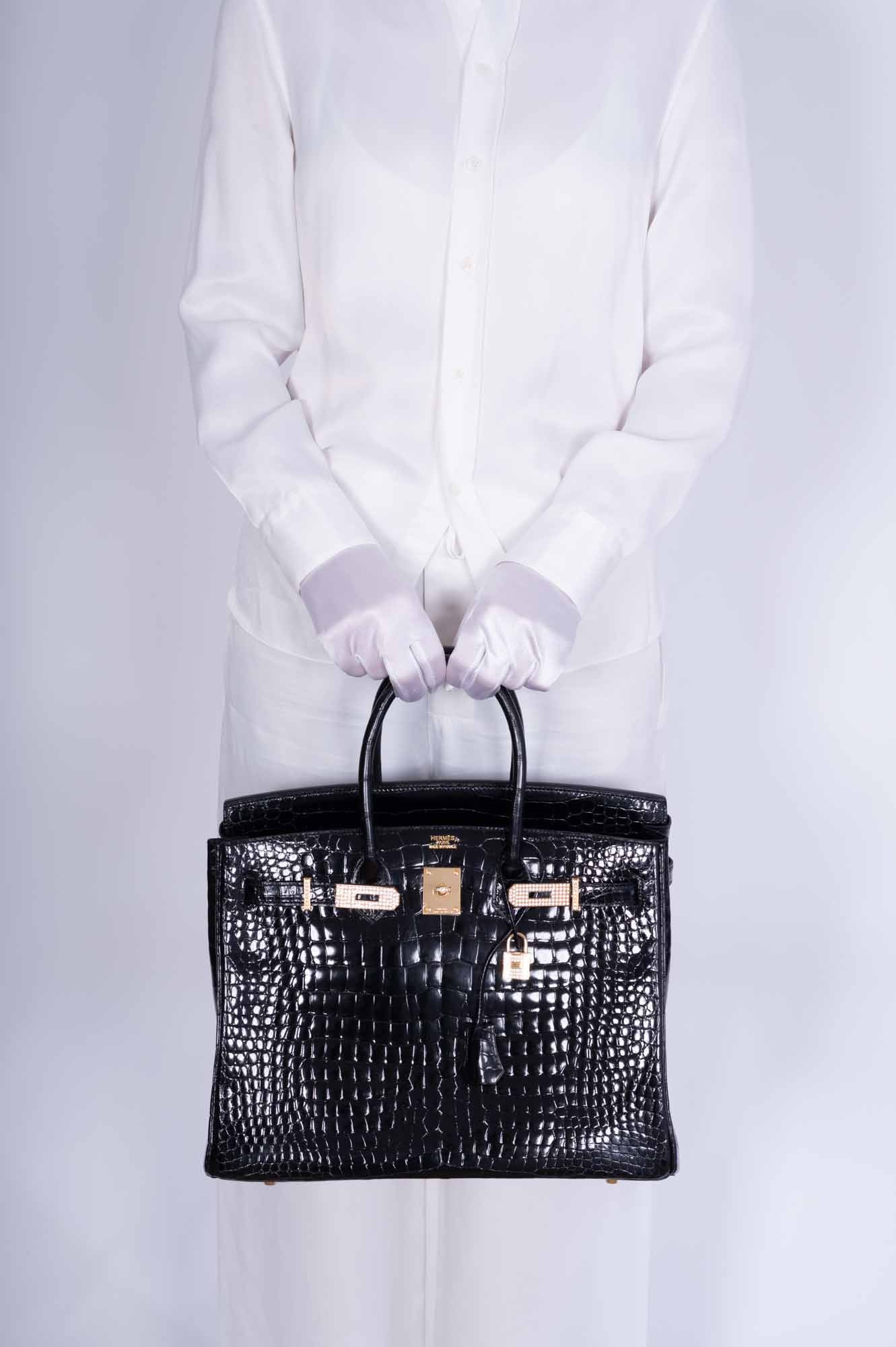 Hermès Birkin 35 Black Shiny Porosus Crocodile 18K Yellow Gold and Diamond Hardware、mySite、garminoutage.com