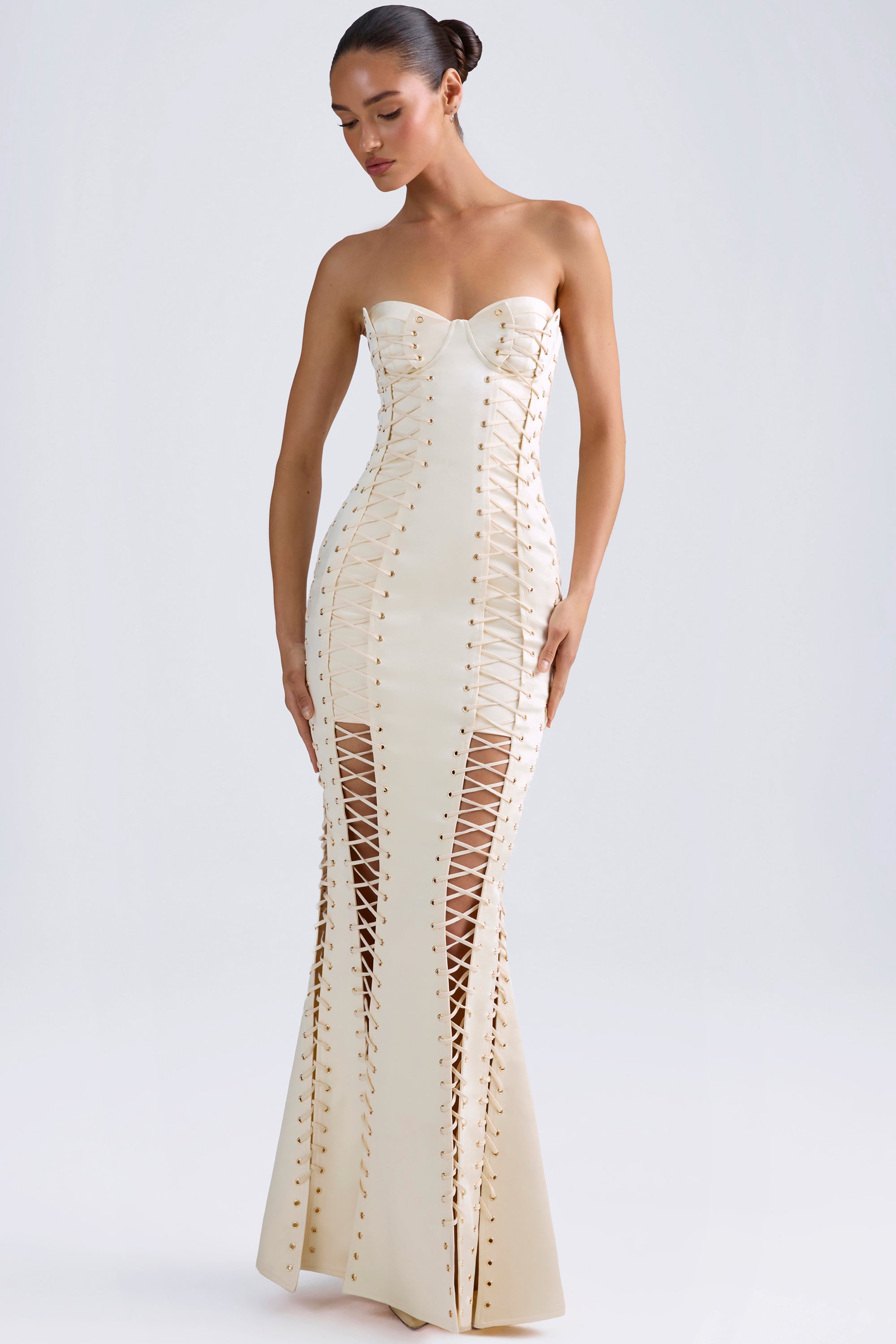 Lace-Up Corset Gown in Ivory、mySite、solidvoid