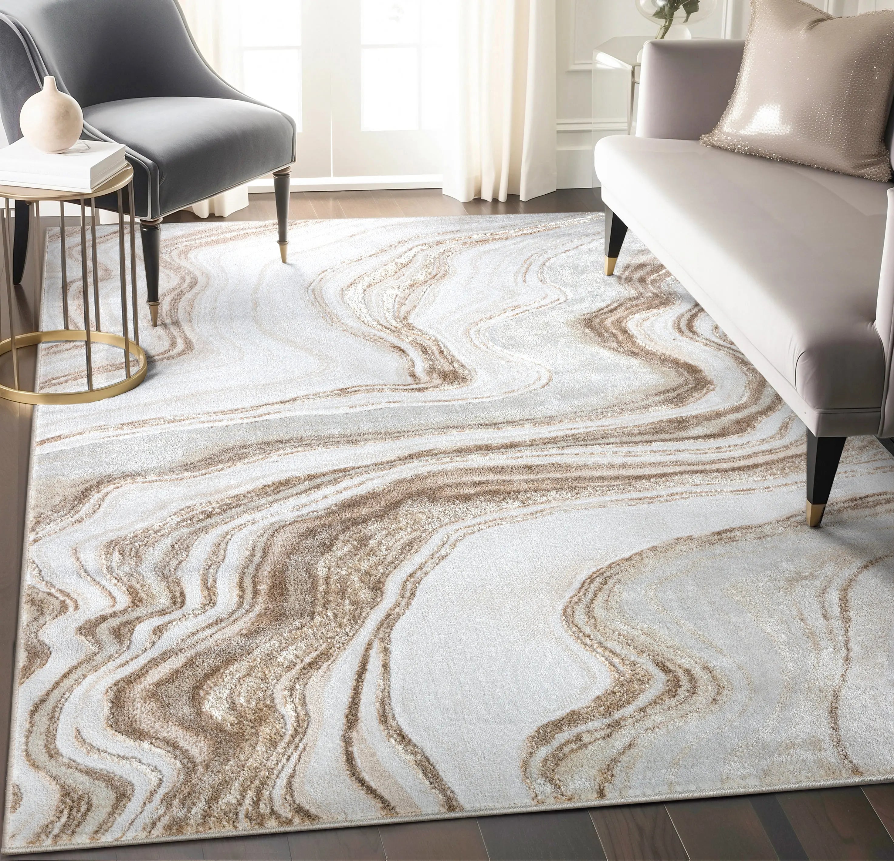 Warren Retro Abstract Waves Glam Rug、mySite、gigharbornorthrealestate