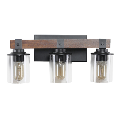 (Same as W1340119957/L1016) 27" Rustic 4-Light Vanity Light, Industrial Bathroom Wall Sconce with Glass Shades and Wood Accent, Modern Farmhouse Lighting Fixture (No Bulbs)、、eastwooduniform