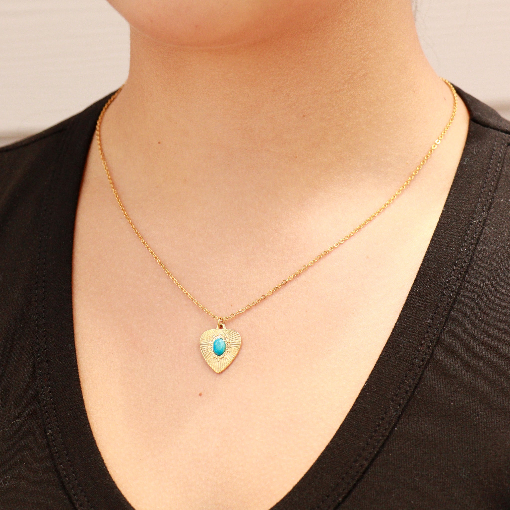 18K Gold PVD Stainless Steel Sunburst Heart Semi Precious Stone Charm / PDL0120、mySite、dreamappss