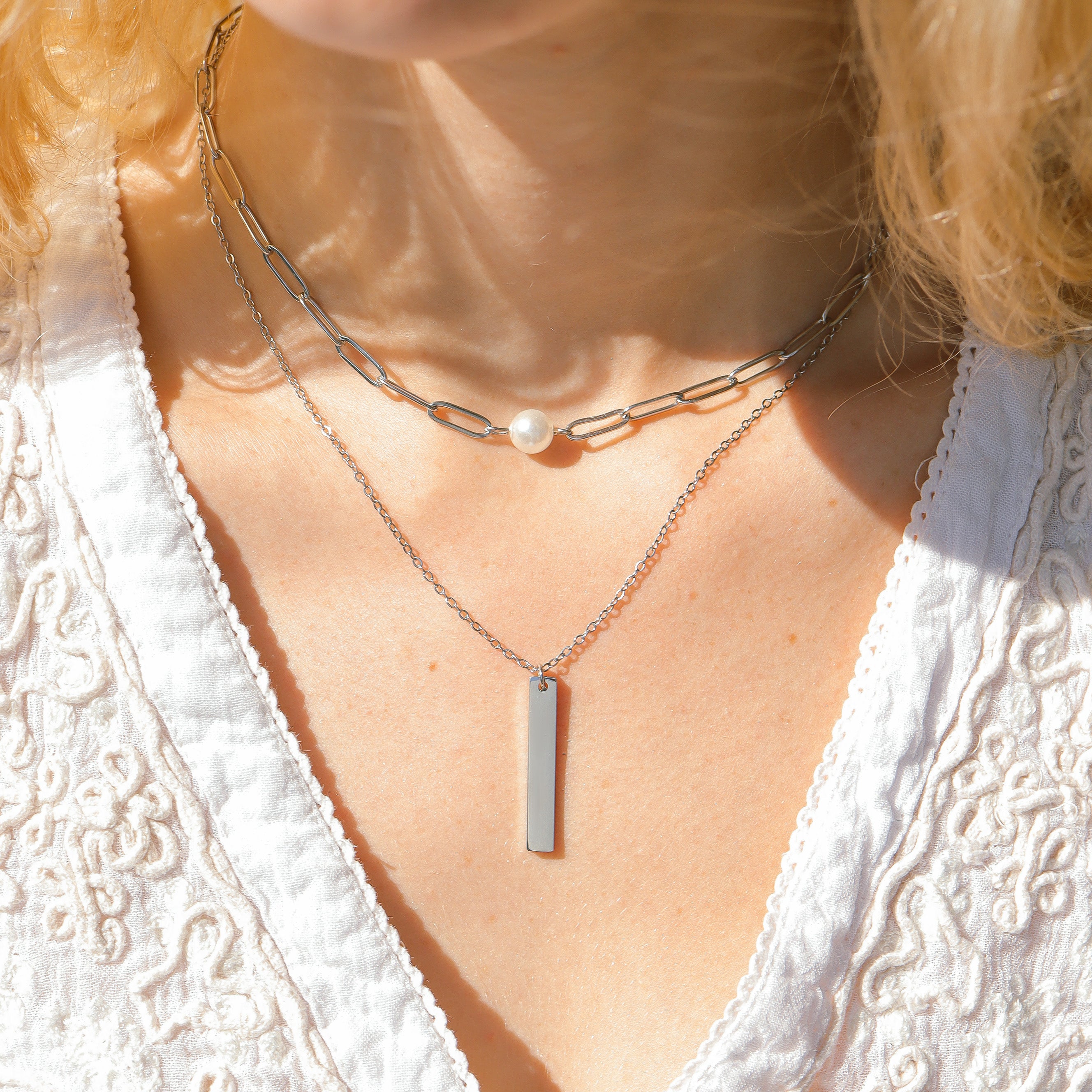 18K Gold PVD Stainless Steel Paperclip Necklace With Pearl / CHN9956、mySite、dreamappss