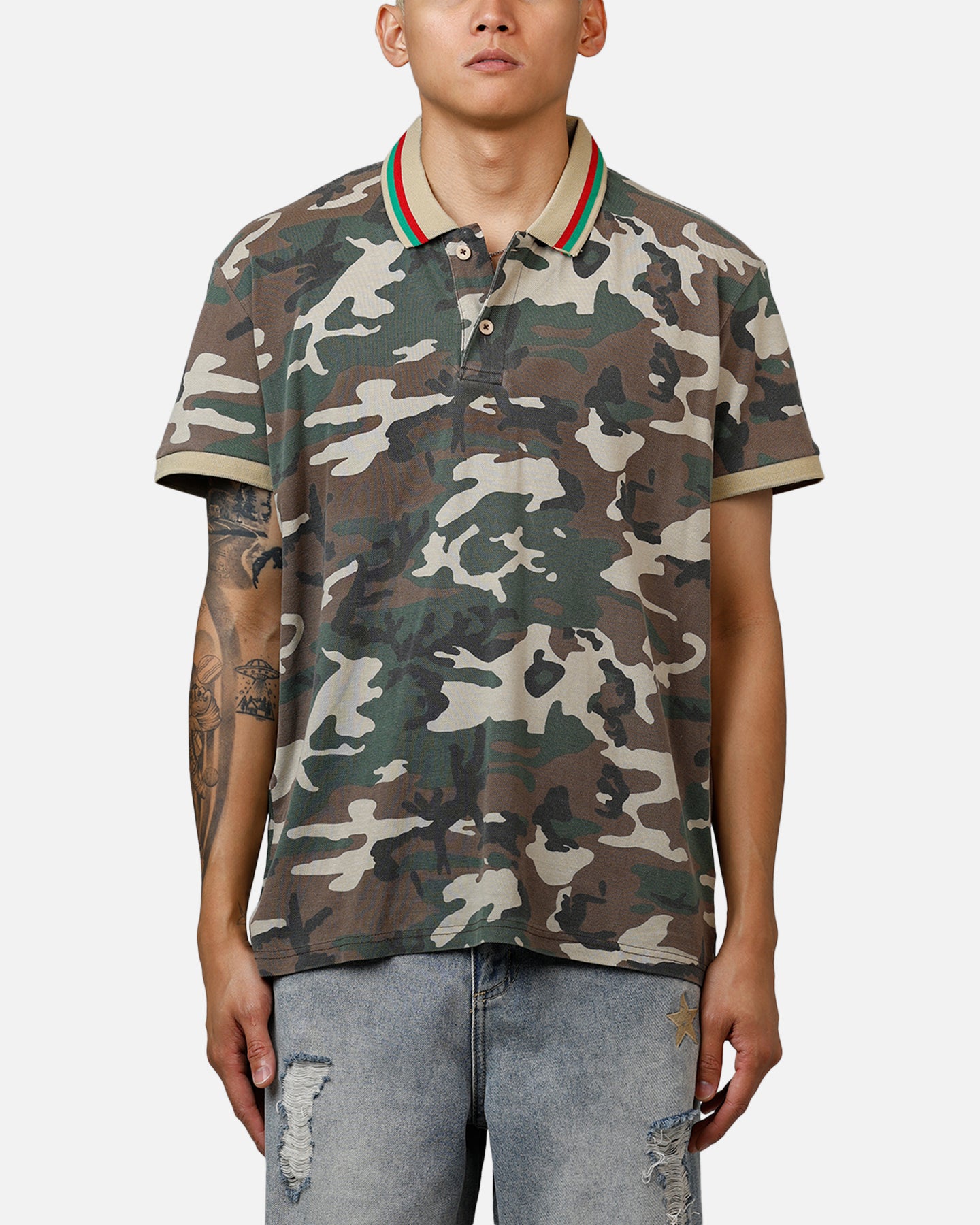 XXIII Printed Polo Shirt Washed Camo、mySite、zt4zffjzw
