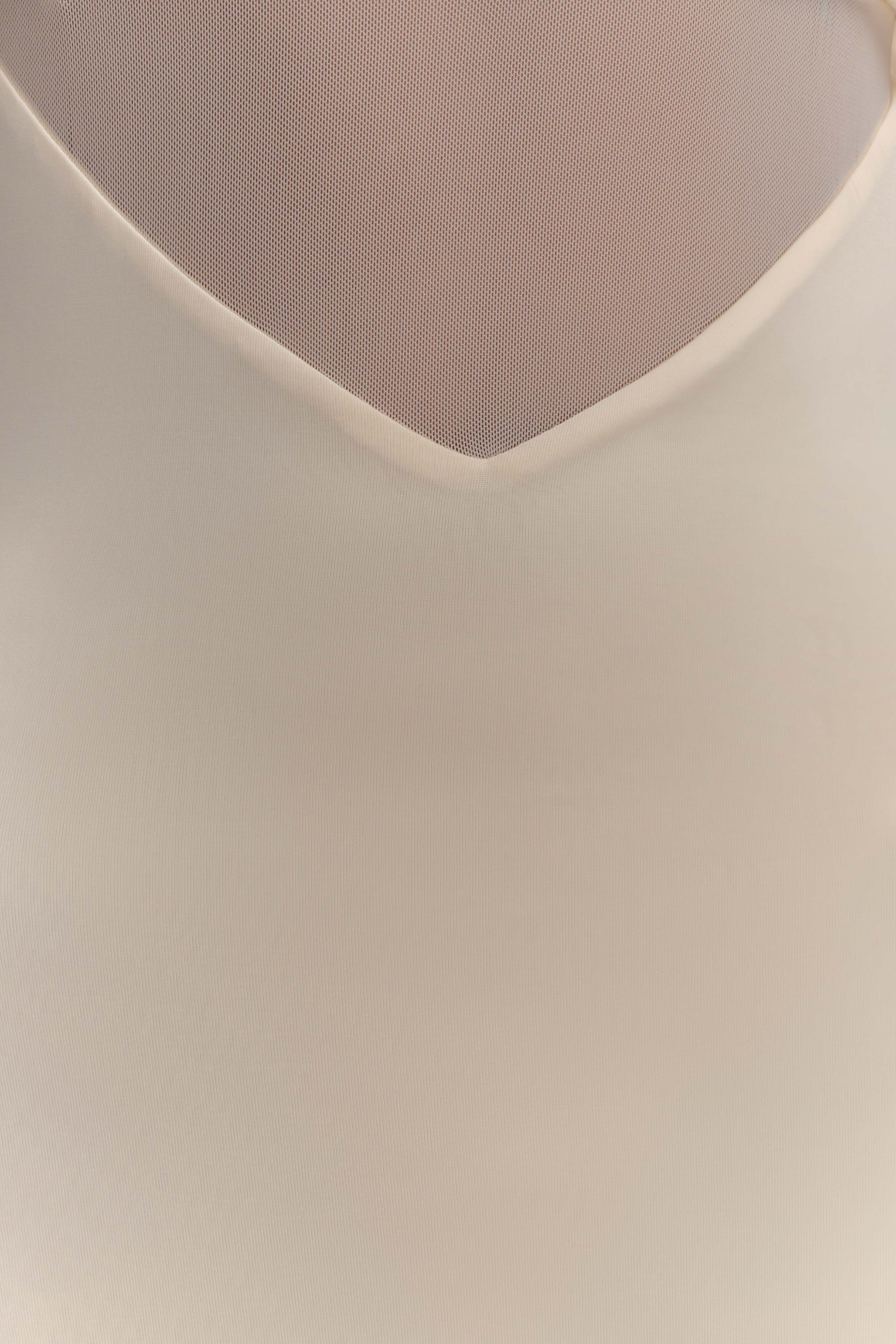 Kaitlin One Shoulder Slinky And Mesh Maxi Dress - Ivory、mySite、solidvoid