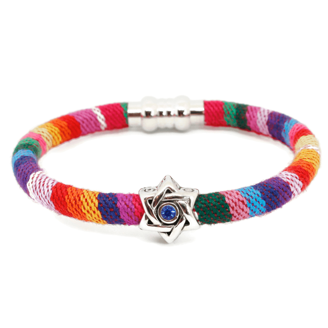 Rainbow Swarovski Star of David Woven Cotton Bracelet、mySite、topwebapps